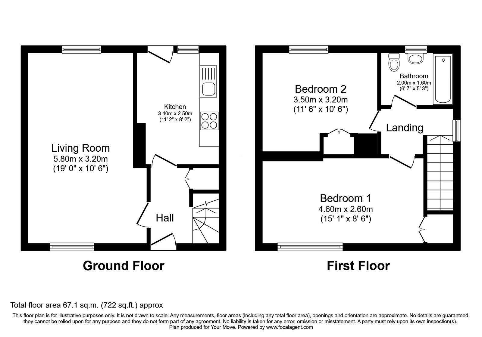 Floorplan of 2 bedroom Semi Detached House for sale, Springbank Terrace, Wellwood, Fife, KY12