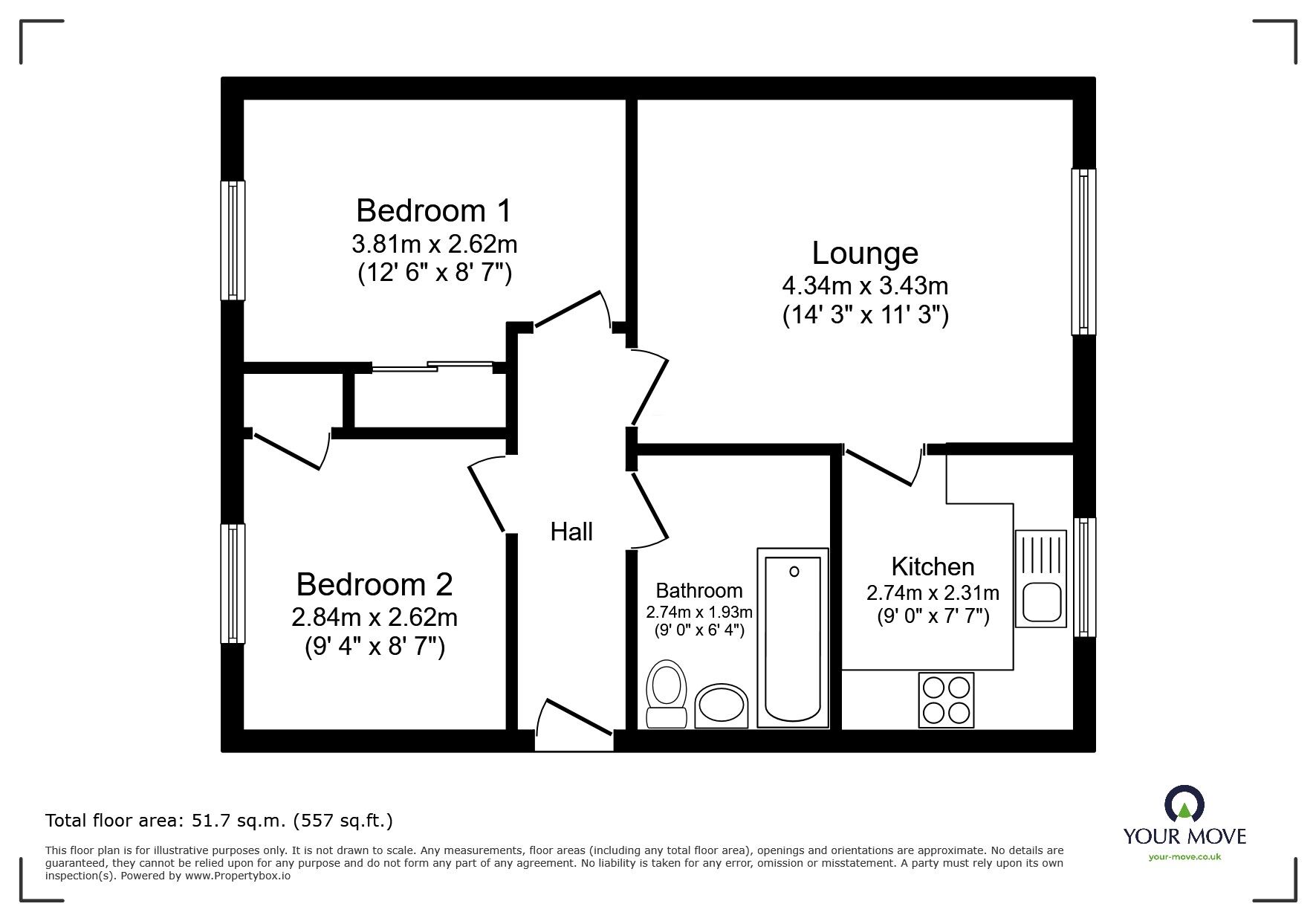 Floorplan of 2 bedroom  Flat to rent, Tulloch Court, Cowdenbeath, Fife, KY4