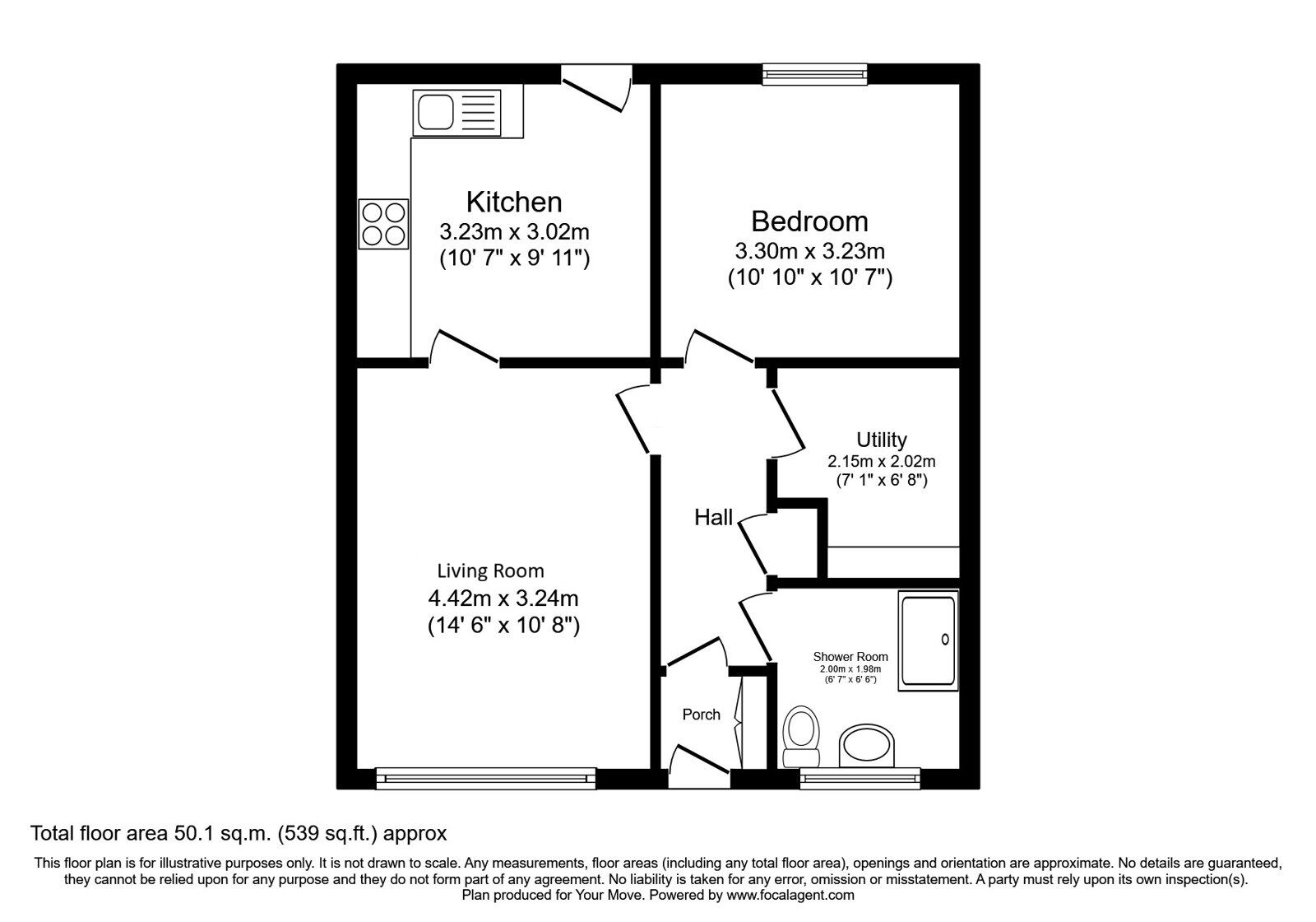 Floorplan of 1 bedroom Semi Detached Bungalow for sale, Lockhart Place, Carnwath, South Lanarkshire, ML11