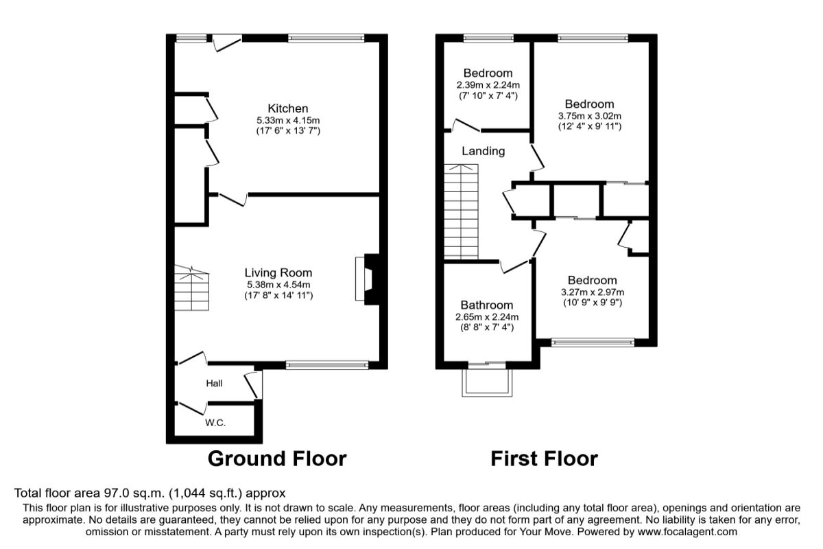 Floorplan of 3 bedroom Mid Terrace House to rent, Gala Park, Lockerbie, Dumfriesshire, DG11