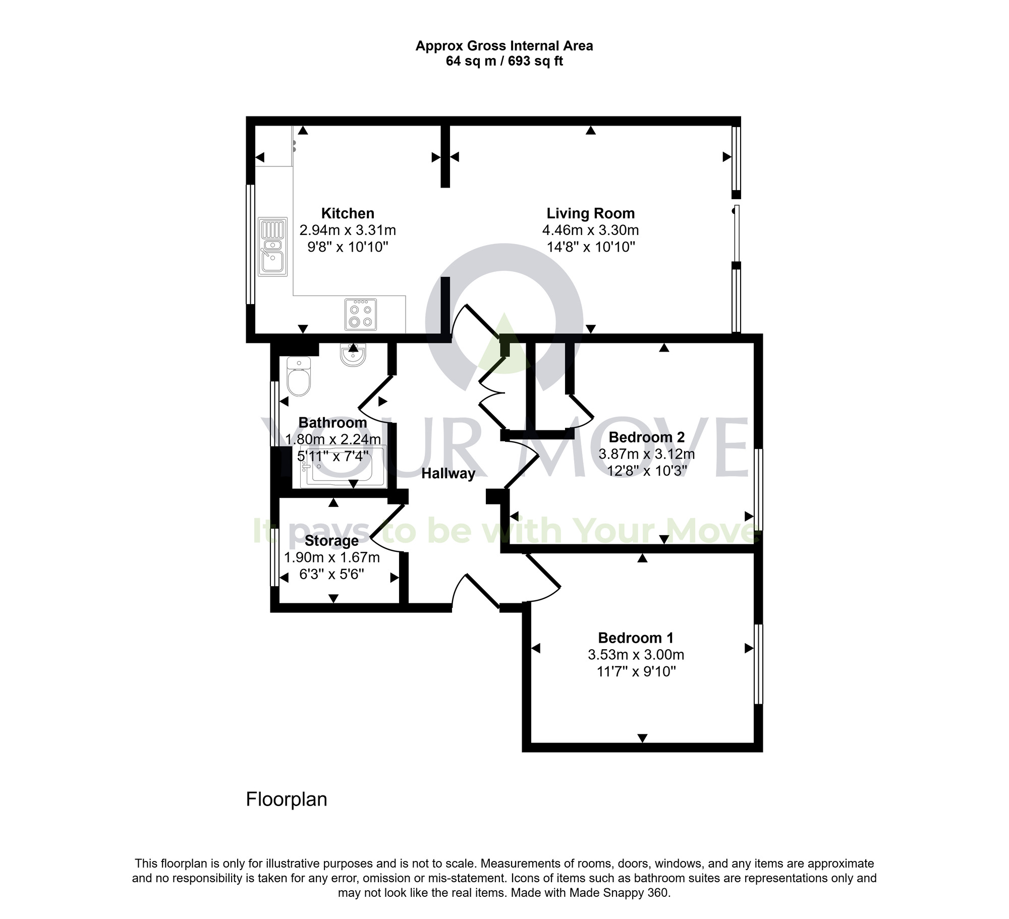 Floorplan of 2 bedroom Flat for sale, Mill Road, Dumfries, Dumfries and Galloway, DG2