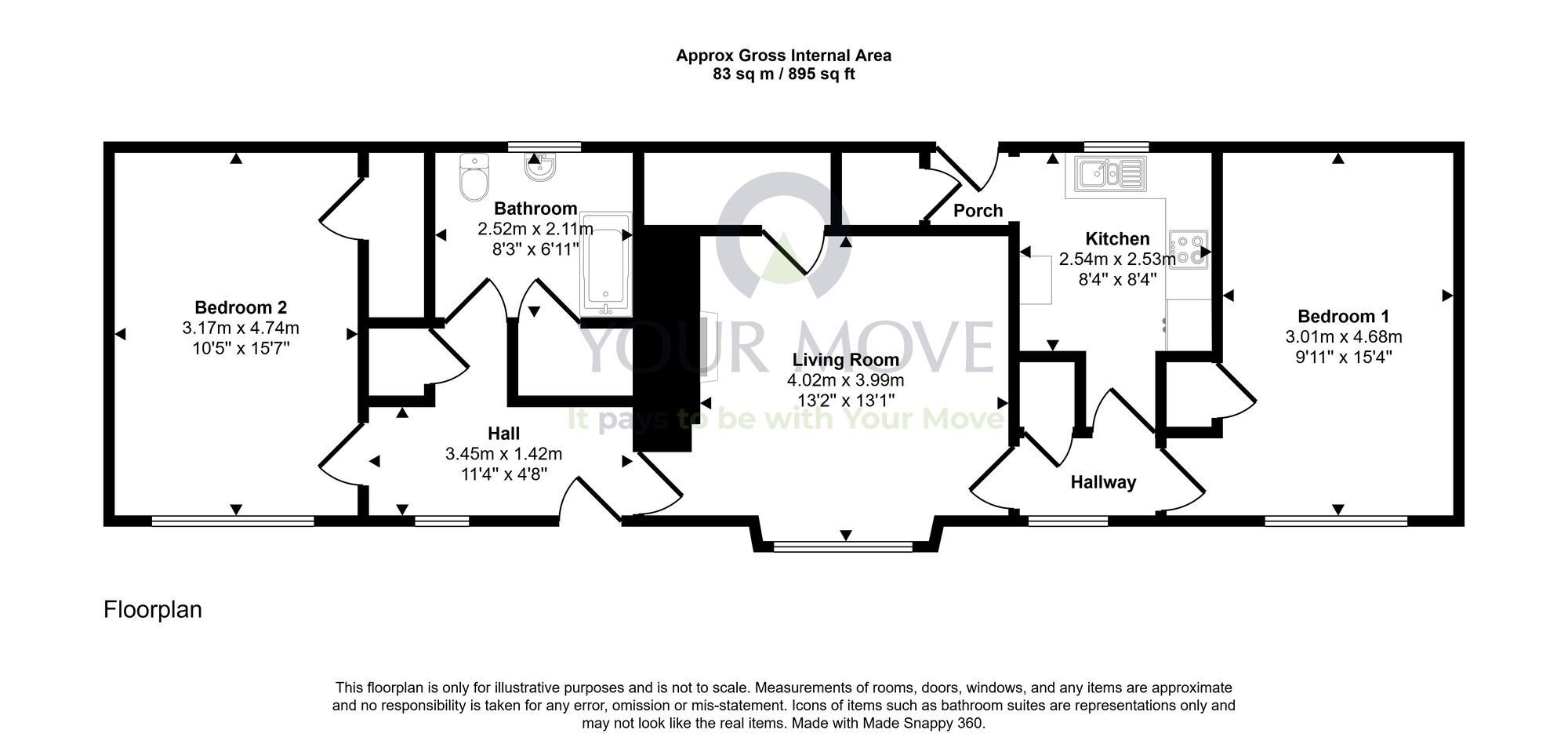 Floorplan of 2 bedroom End Terrace Bungalow for sale, Carronbridge, Thornhill, Dumfries and Galloway, DG3