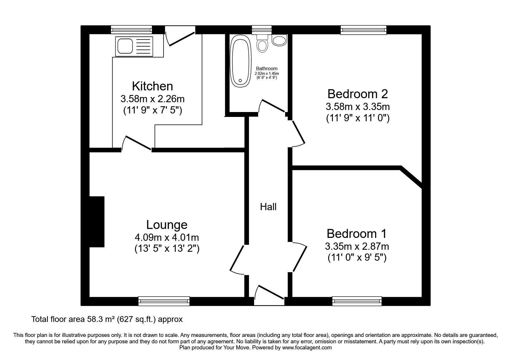 Floorplan of 2 bedroom Semi Detached Bungalow for sale, Holmside, Balmaclellan, Dumfries and Galloway, DG7