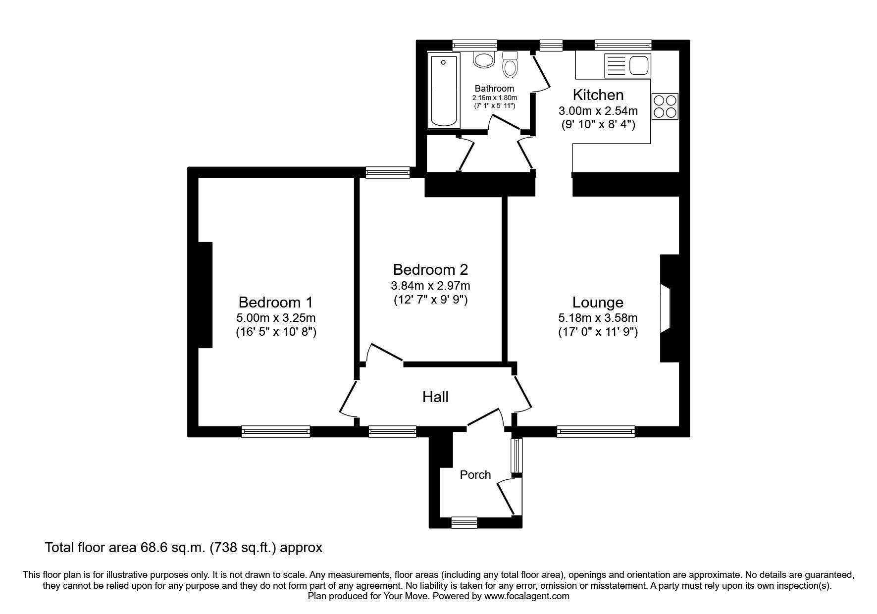 Floorplan of 2 bedroom  Bungalow for sale, Moniaive, Thornhill, Dumfries and Galloway, DG3