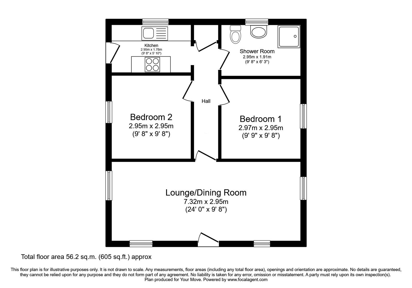 Floorplan of 2 bedroom Detached Bungalow for sale, Southerness, Dumfries, Dumfries and Galloway, DG2