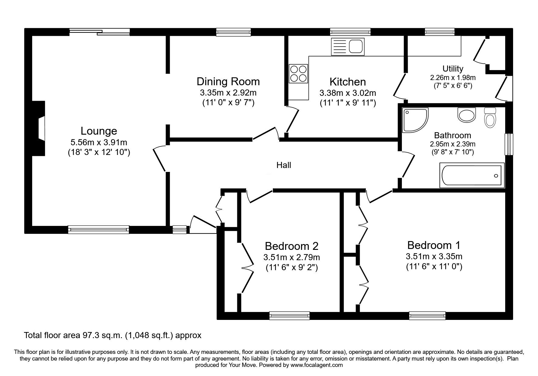 Floorplan of 2 bedroom Detached Bungalow for sale, Dundanion Place, Dumfries and Galloway, DG10