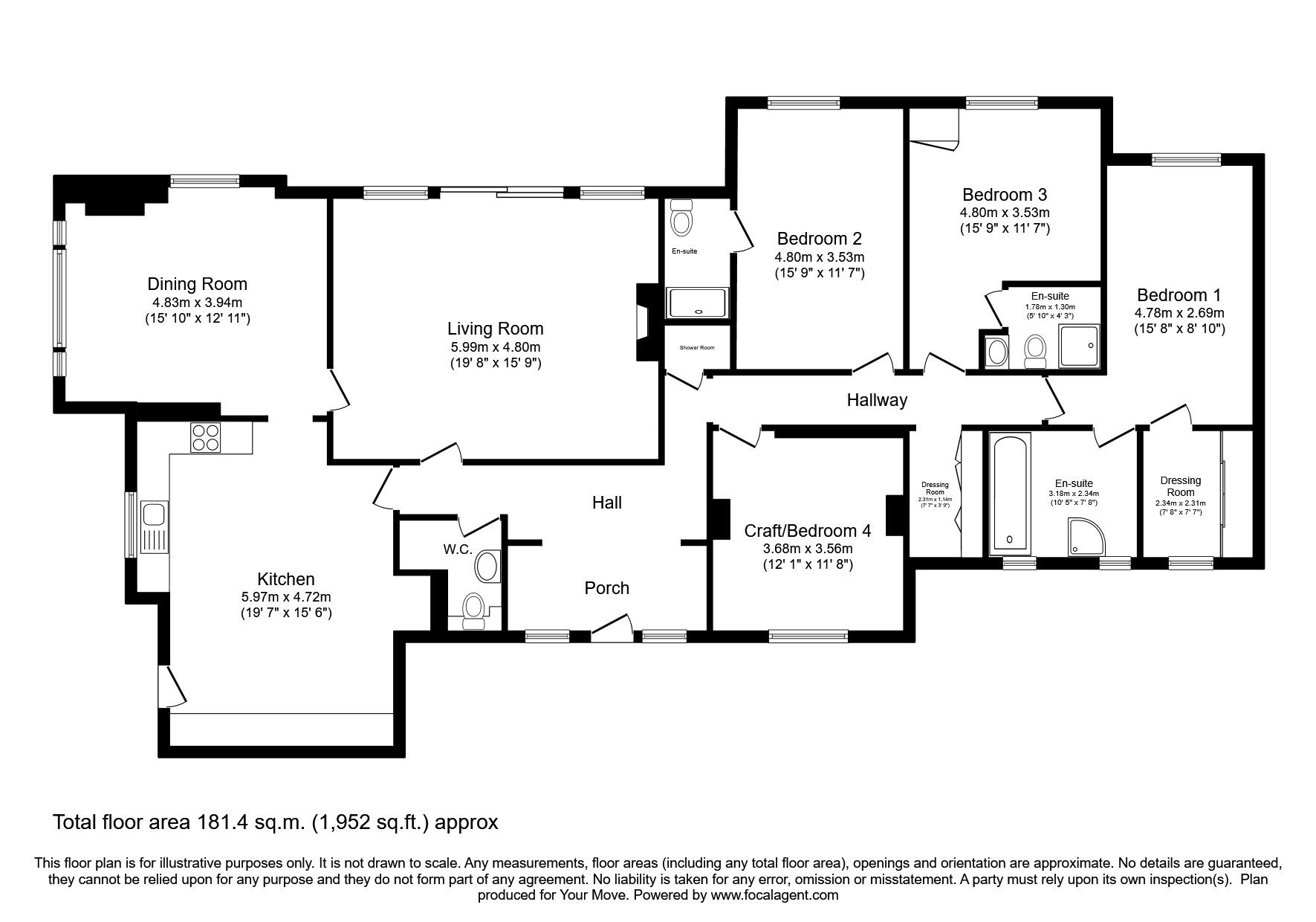 Floorplan of 4 bedroom Detached Bungalow for sale, Old Edinburgh Road, Moffat, Dumfries and Galloway, DG10
