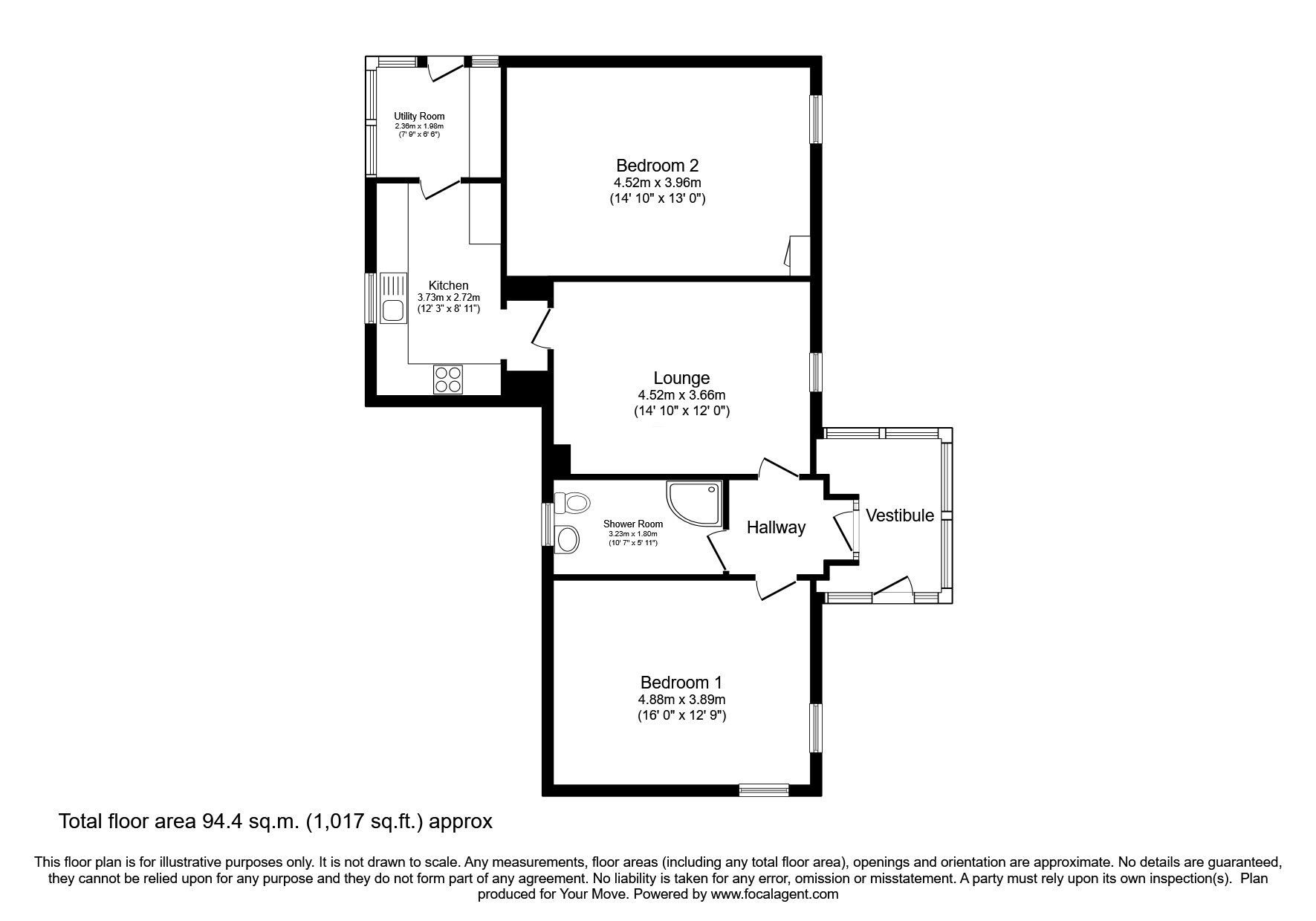 Floorplan of 2 bedroom Detached Bungalow for sale, Sibbaldbie, Lockerbie, Dumfries and Galloway, DG11