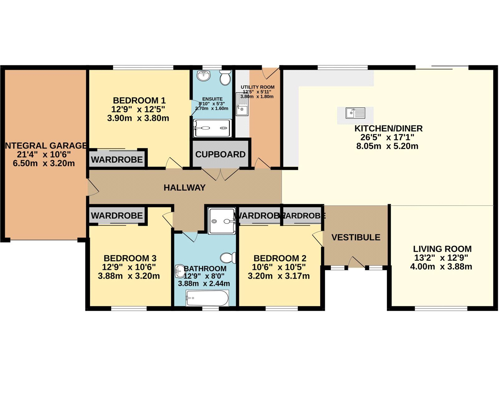 Floorplan of 3 bedroom Detached Bungalow for sale, Bluebell Gardens, Dumfries and Galloway, DG1