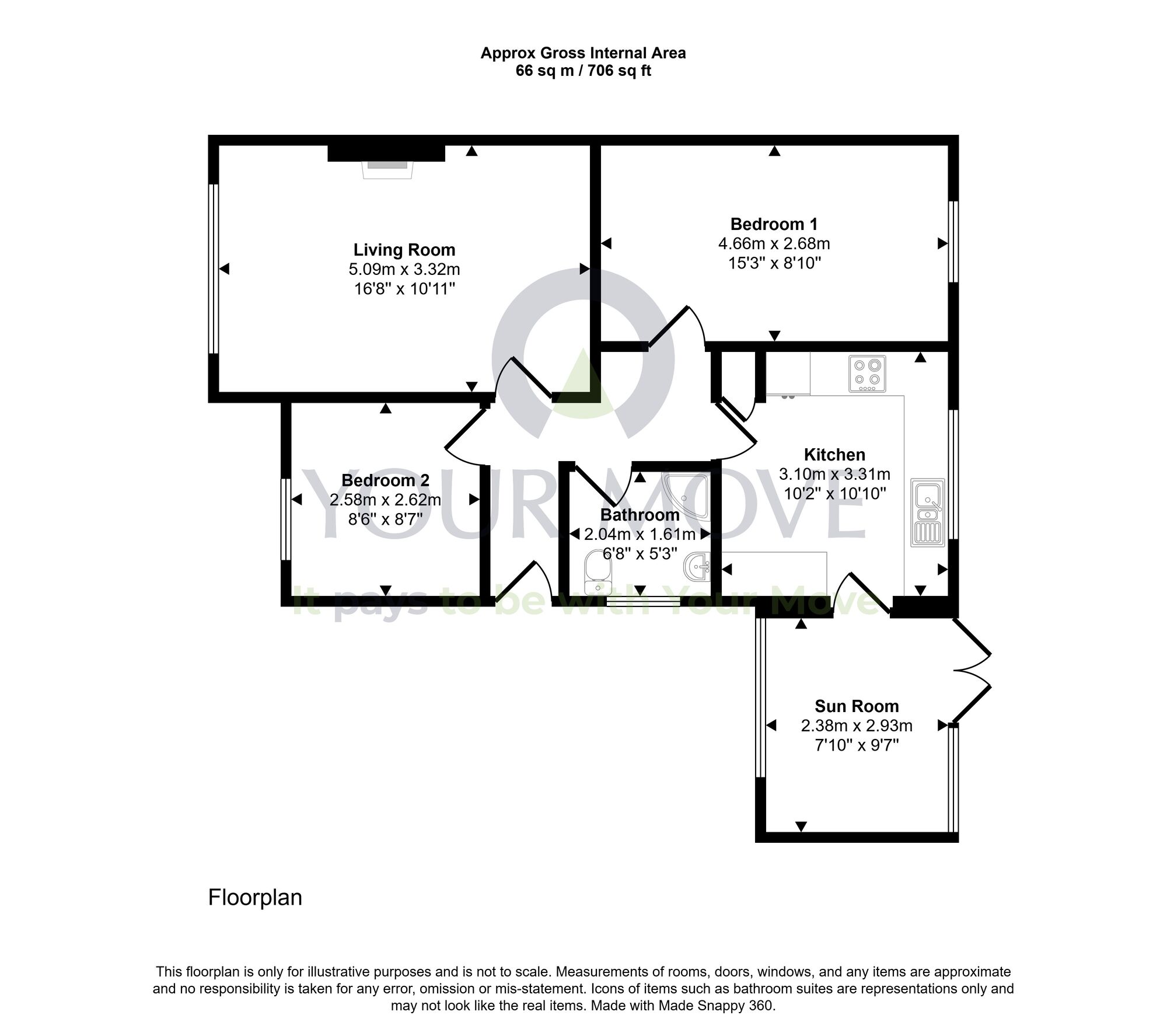 Floorplan of 2 bedroom Semi Detached Bungalow for sale, Ash Court, Heathhall, Dumfries and Galloway, DG1