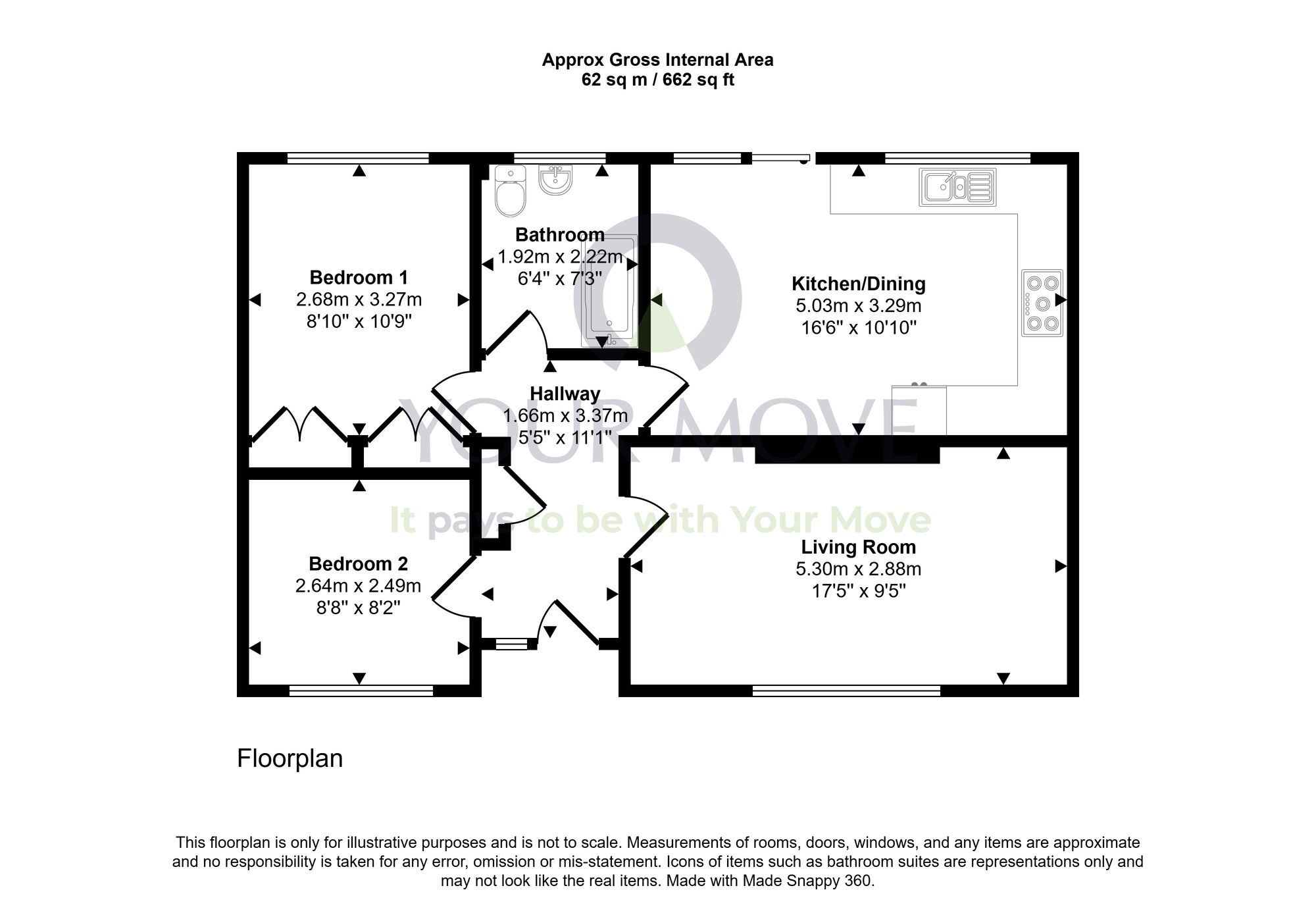 Floorplan of 2 bedroom Detached Bungalow for sale, Oakfield Court, Dumfries, Dumfries and Galloway, DG1