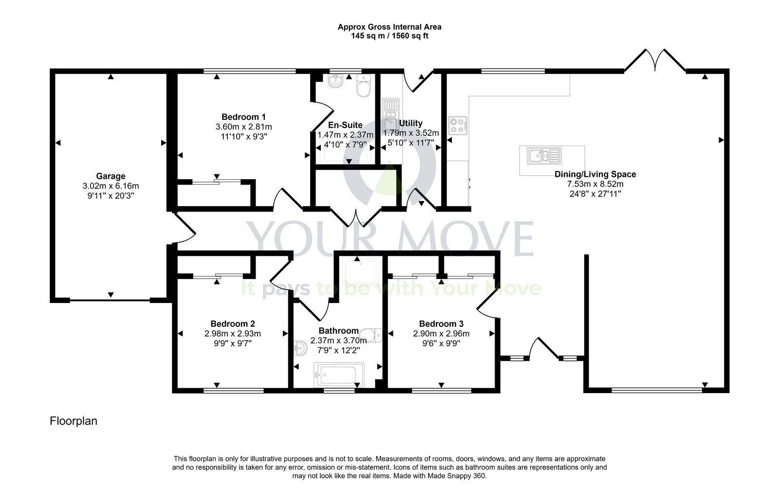 Floorplan of 3 bedroom Detached Bungalow for sale, Bluebell Gardens, Dumfries, DG1