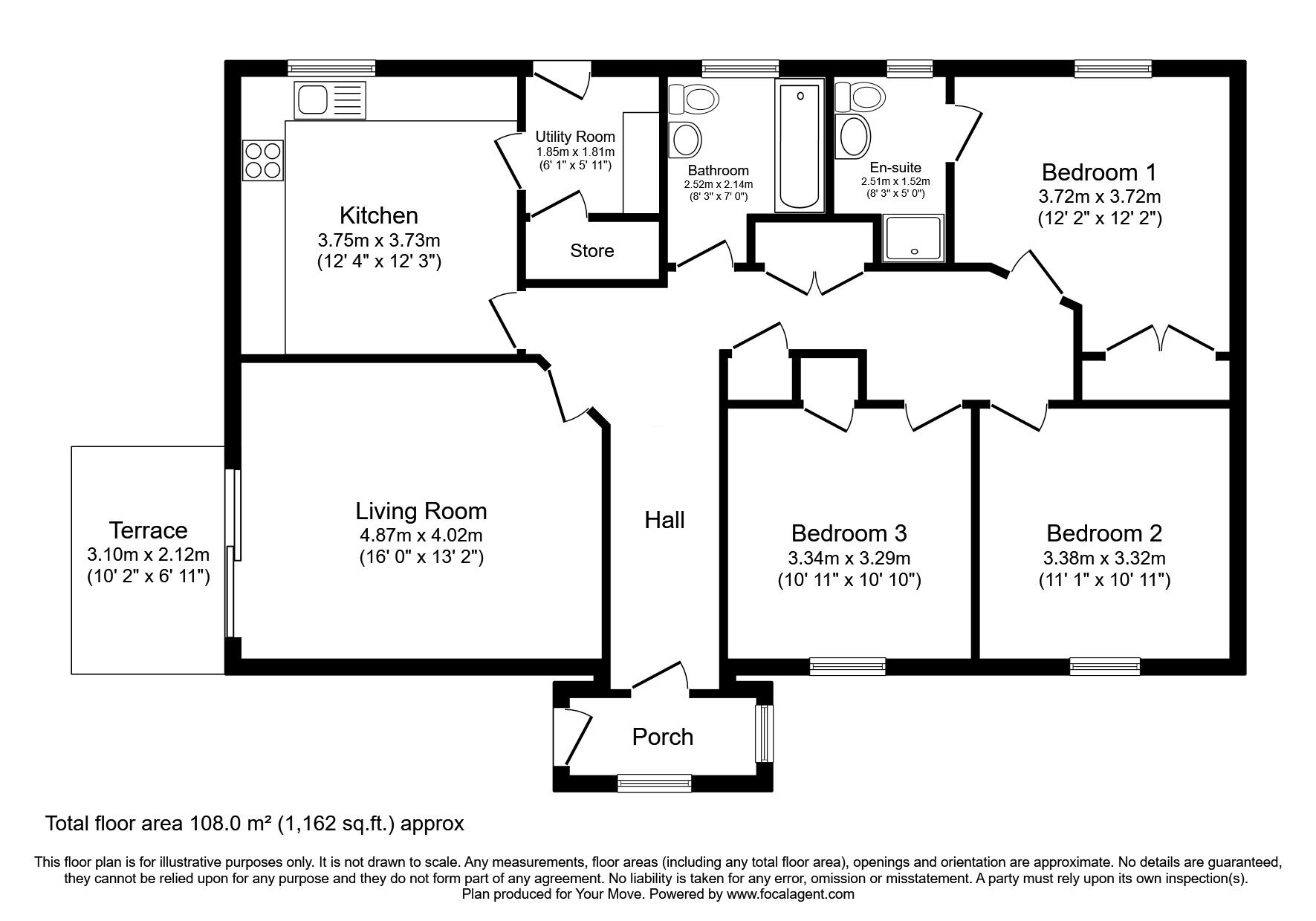 Floorplan of 3 bedroom Detached Bungalow for sale, Kinnaird, Inchture, Perth, PH14