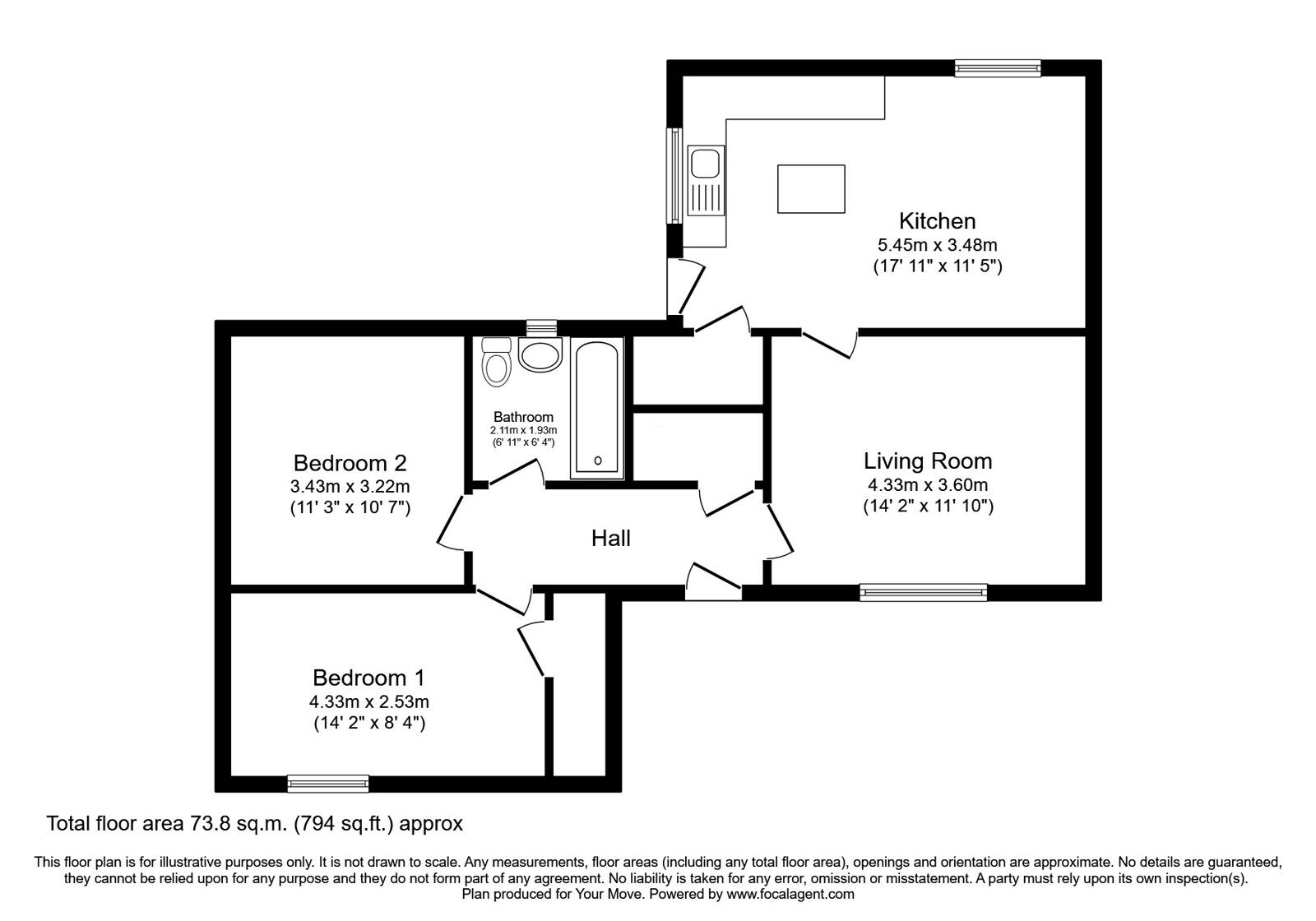 Floorplan of 2 bedroom Semi Detached Bungalow for sale, Scott Crescent, Tayport, Fife, DD6
