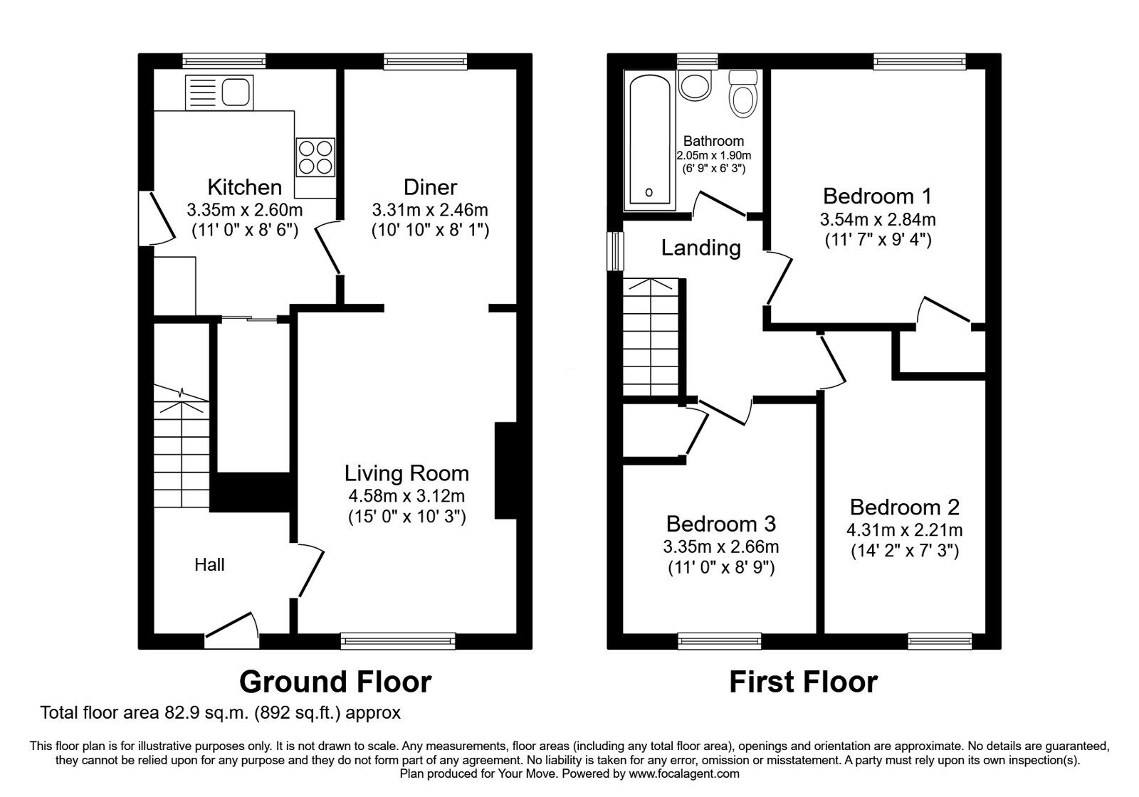 Floorplan of 3 bedroom Semi Detached House for sale, Woodend Drive, Northmuir, Kirriemuir, DD8