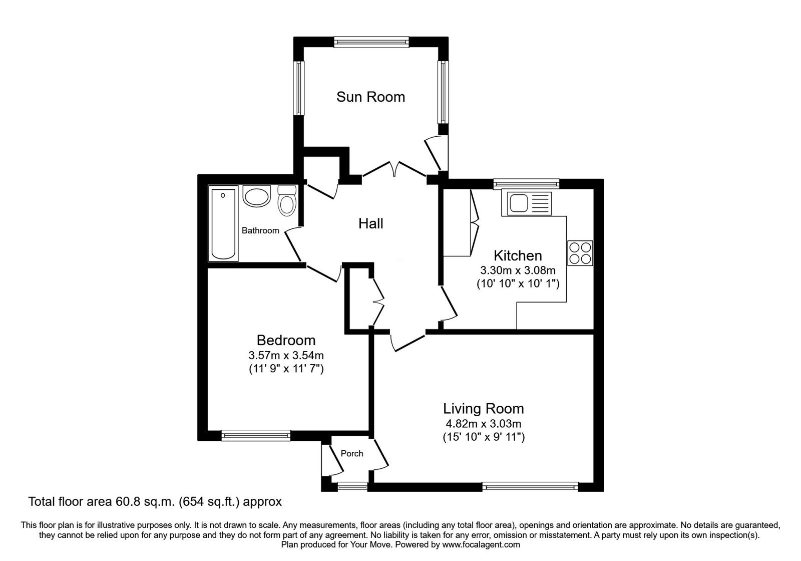 Floorplan of 1 bedroom Mid Terrace Bungalow for sale, Bridieswell Gardens, Gauldry, Fife, DD6