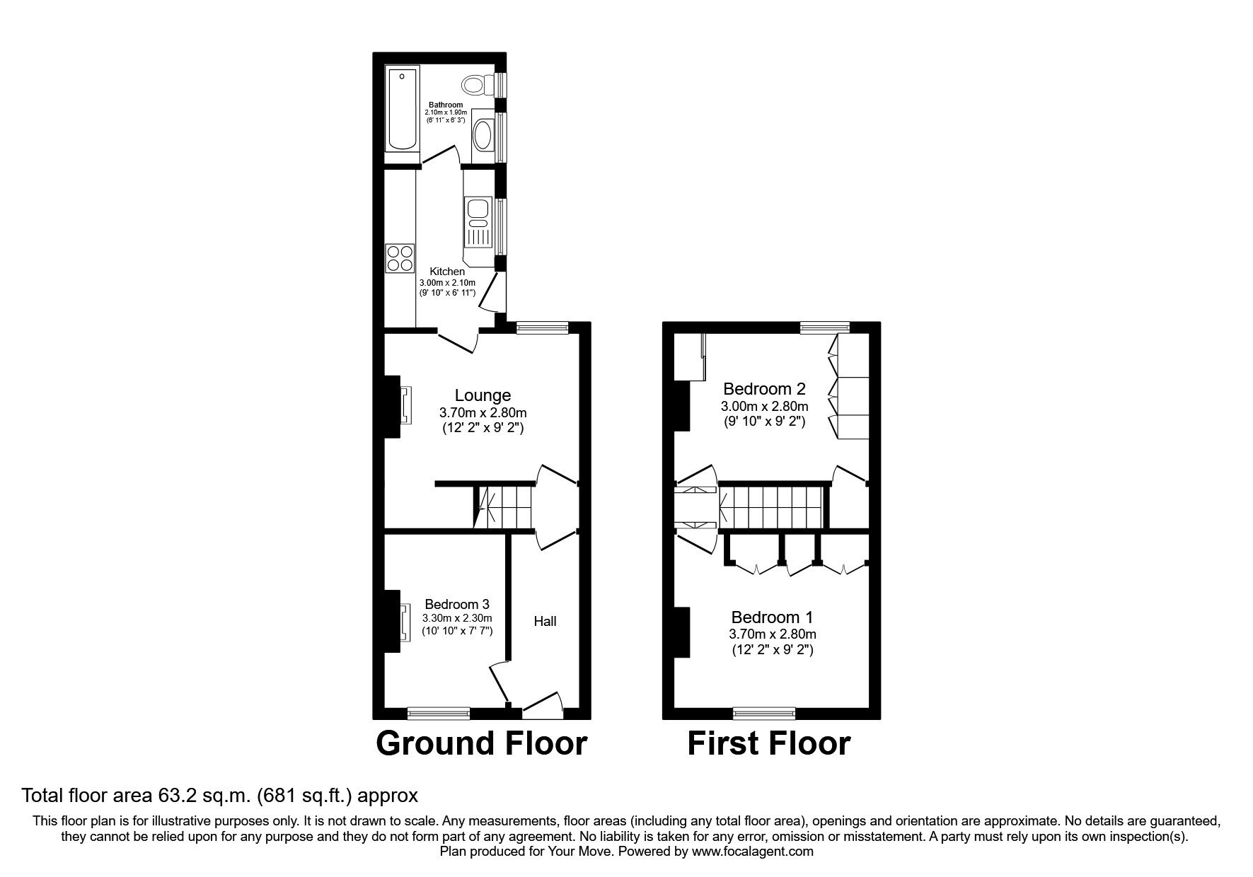Floorplan of 3 bedroom Mid Terrace House to rent, Armstrong Road, Englefield Green, Surrey, TW20