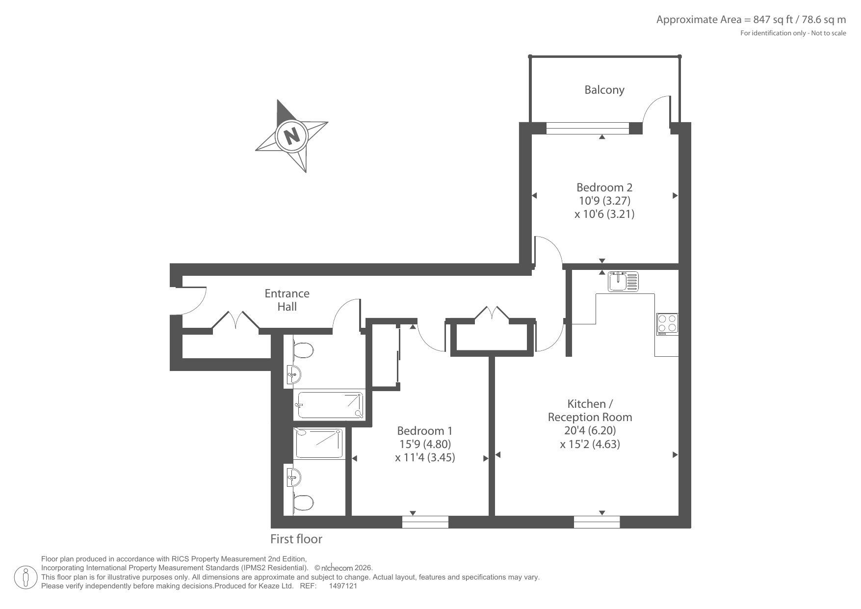 Floorplan of 2 bedroom Flat for sale, Pitcher Lane, Ashford, Surrey, TW15