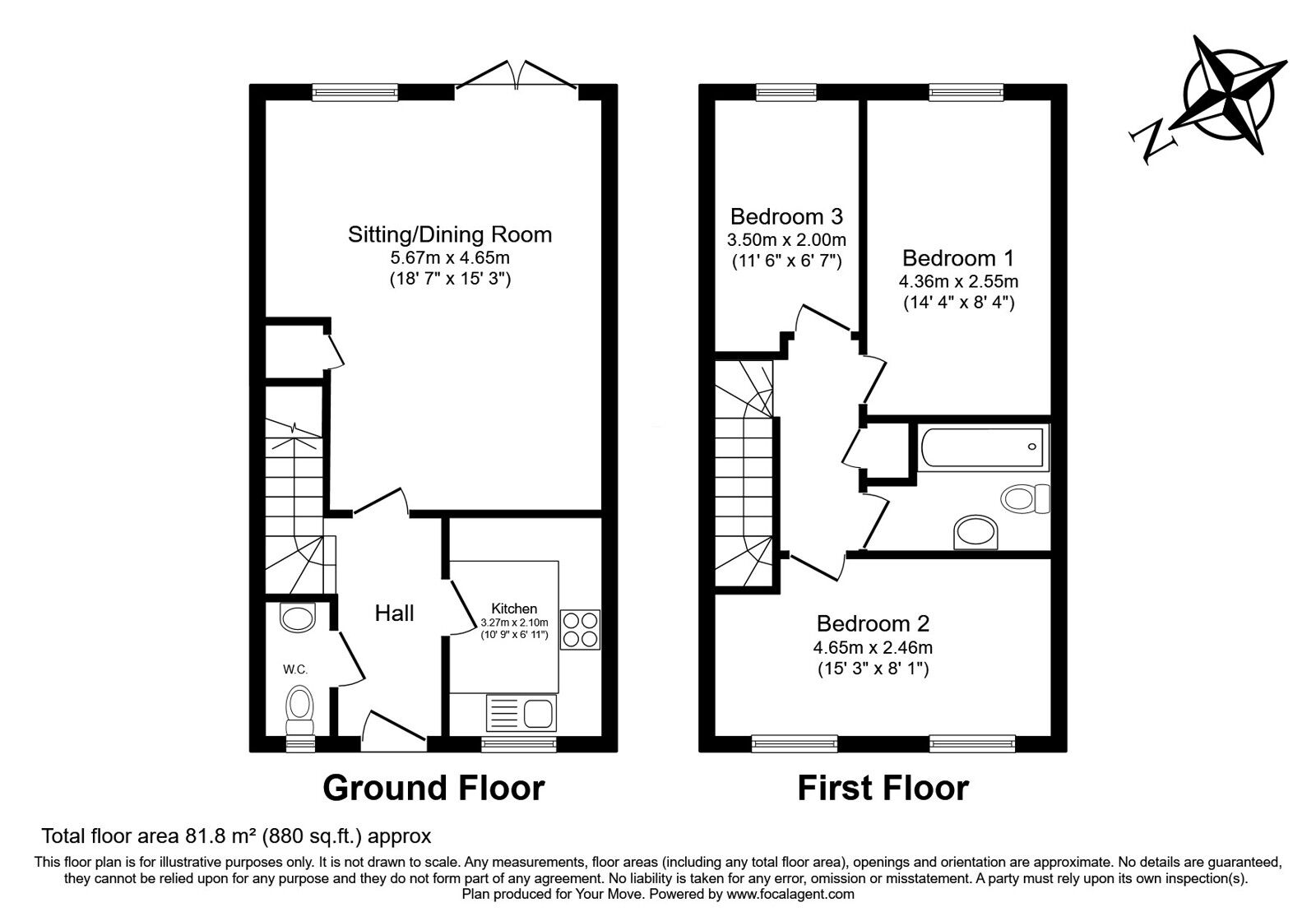 Floorplan of 3 bedroom Mid Terrace House for sale, Whitehill Place, Virginia Water, Surrey, GU25