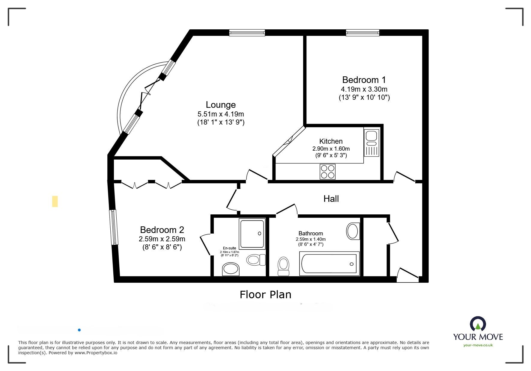 Floorplan of 2 bedroom  Flat for sale, Henley Court, Denham Road, Surrey, TW20