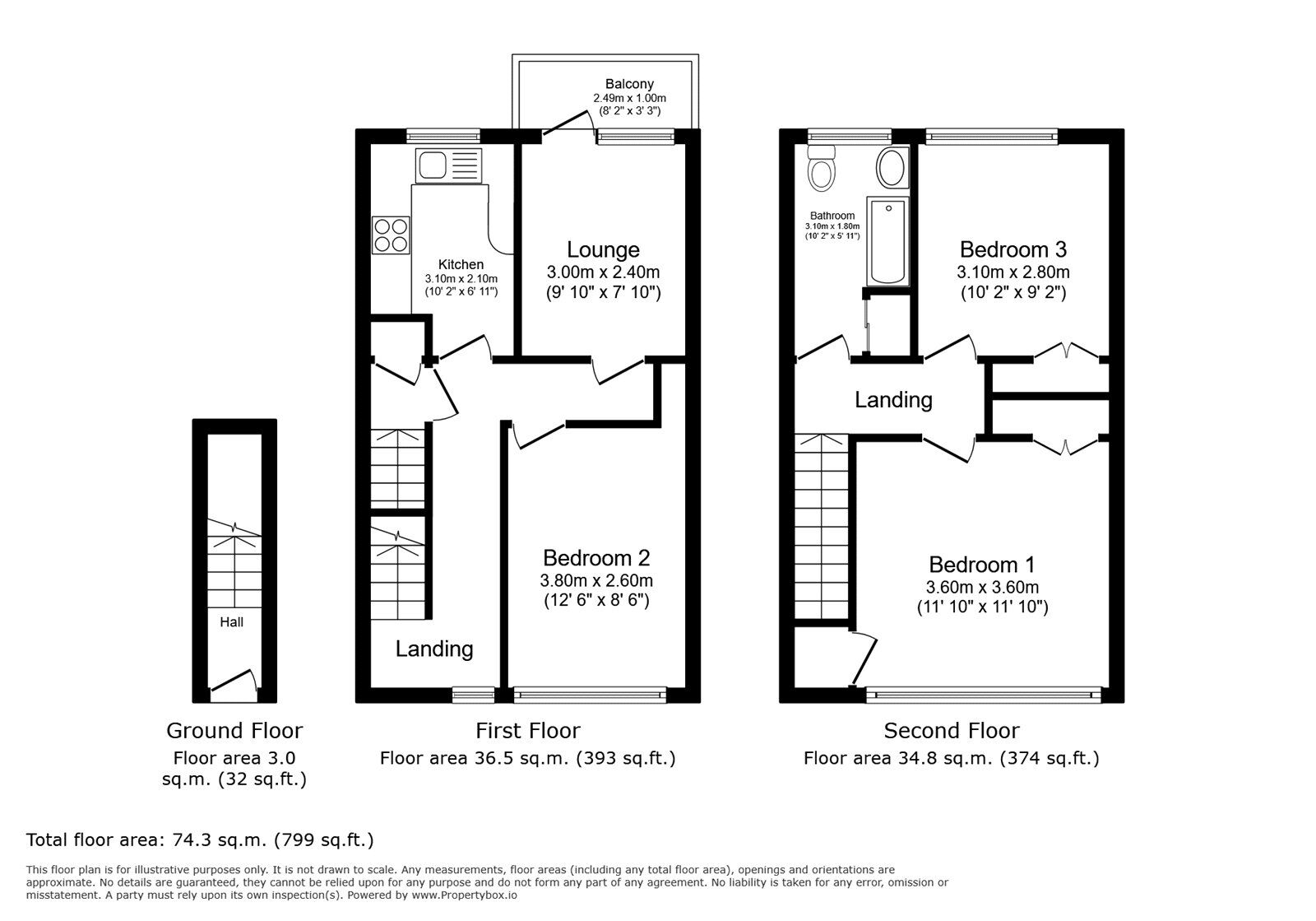 Floorplan of 3 bedroom Mid Terrace Flat for sale, Mandeville Court Strode Street, Egham, Surrey, TW20