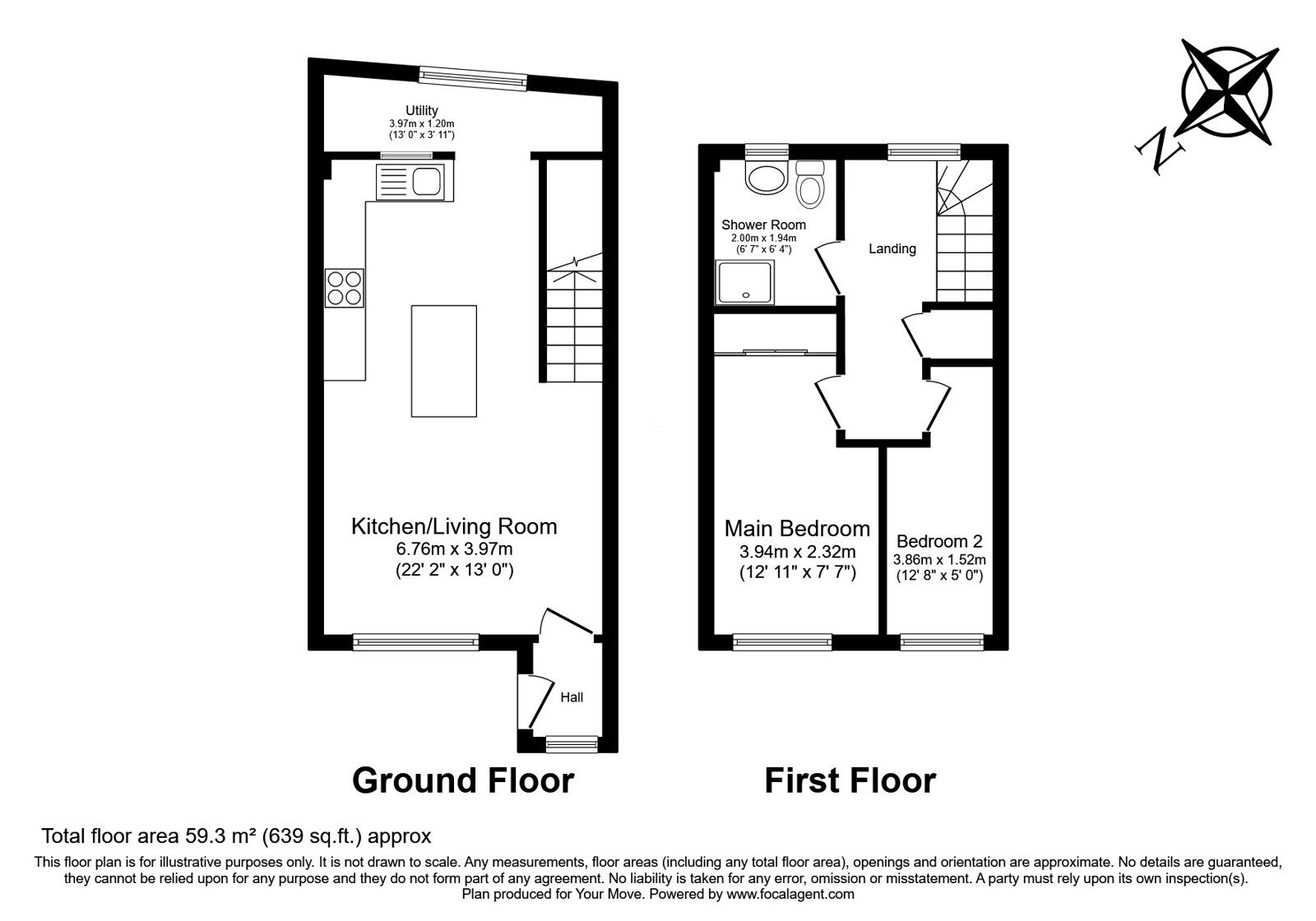 Floorplan of 2 bedroom Mid Terrace House for sale, Rusham Road, Egham, Surrey, TW20