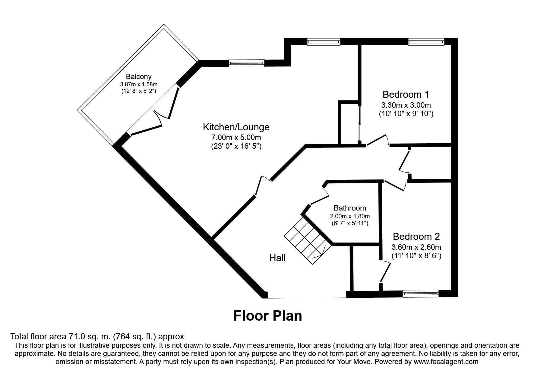 Floorplan of 2 bedroom Flat to rent, Knockomie Rise, Forres, Moray, IV36