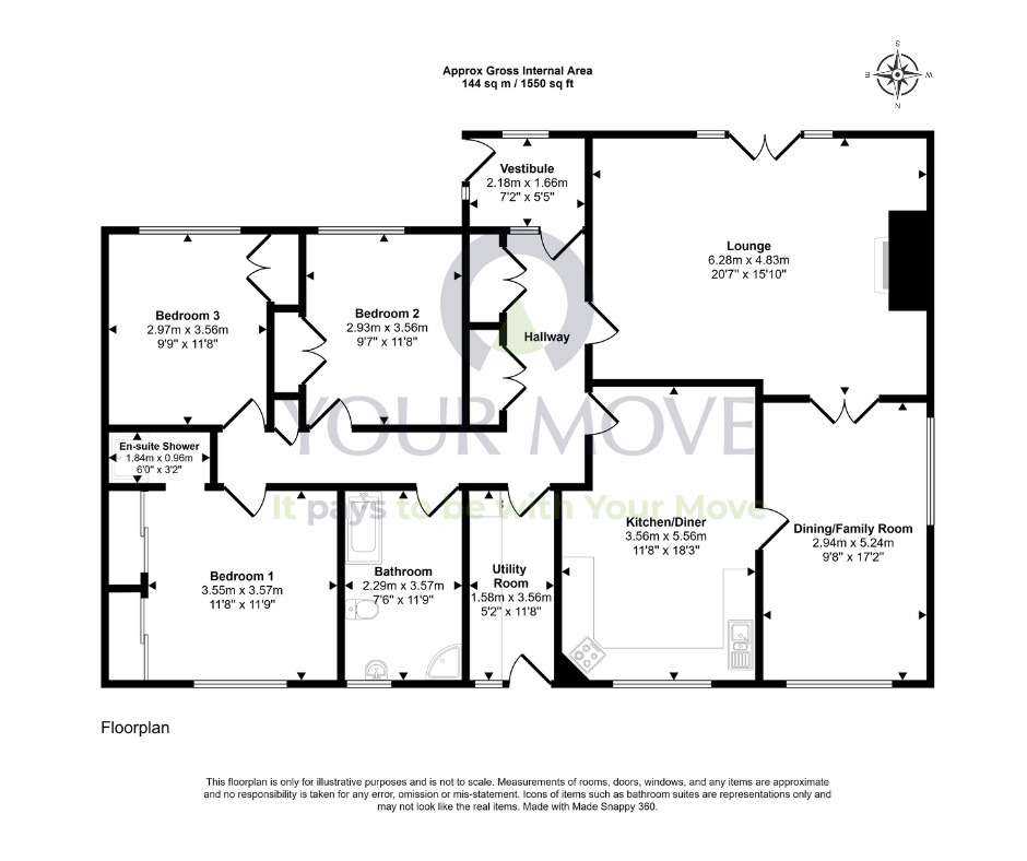 Floorplan of 3 bedroom Detached Bungalow for sale, Balnacoul Road, Mosstodloch, Moray, IV32