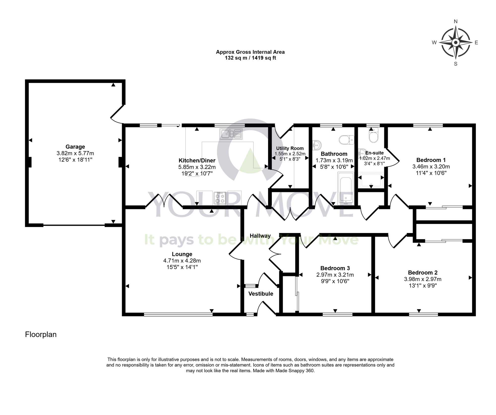 Floorplan of 3 bedroom Link Detached Bungalow for sale, Hill Street, Dufftown, Moray, AB55