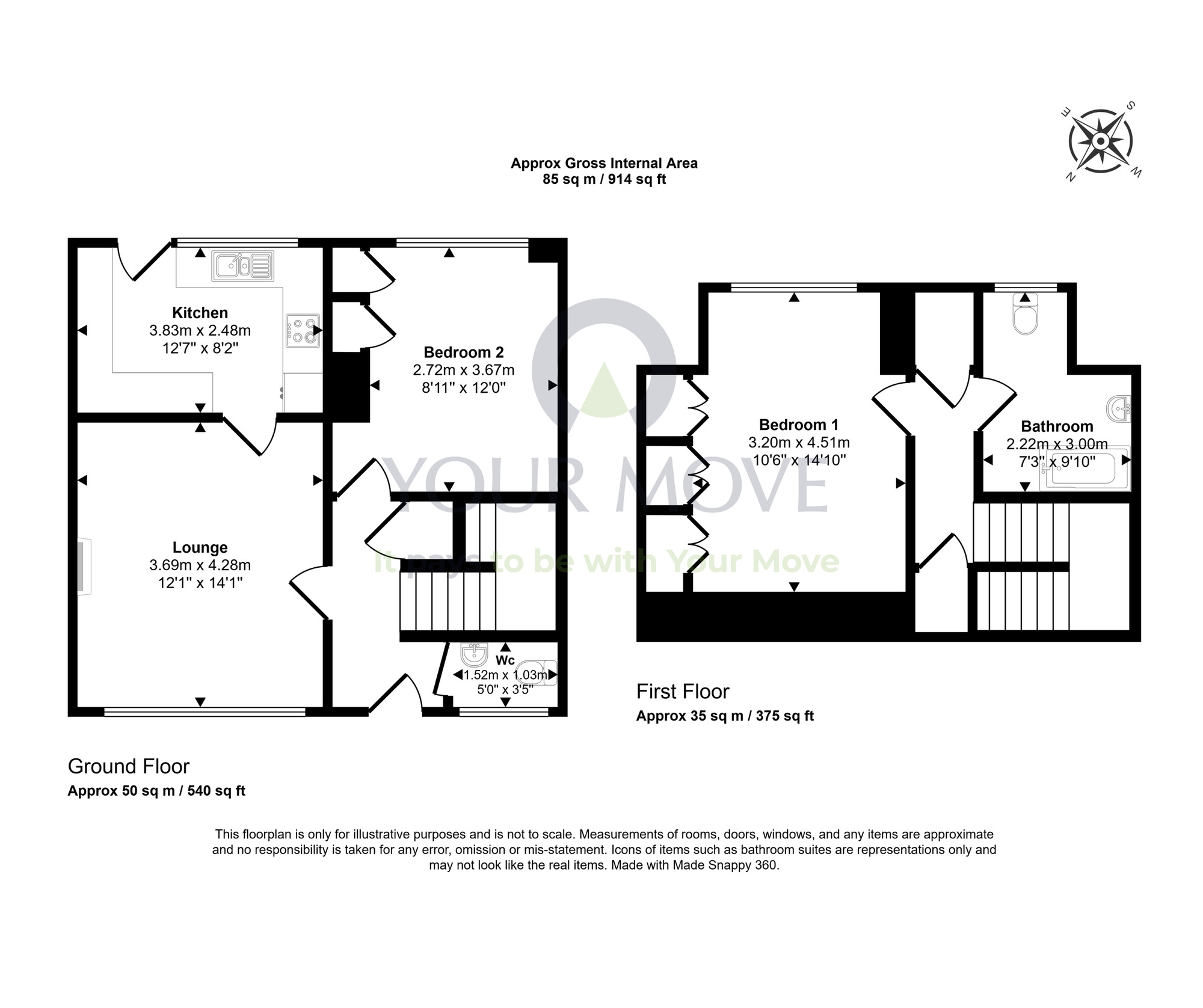 Floorplan of 2 bedroom Semi Detached House for sale, Stewart Place, Mosstodloch, Moray, IV32