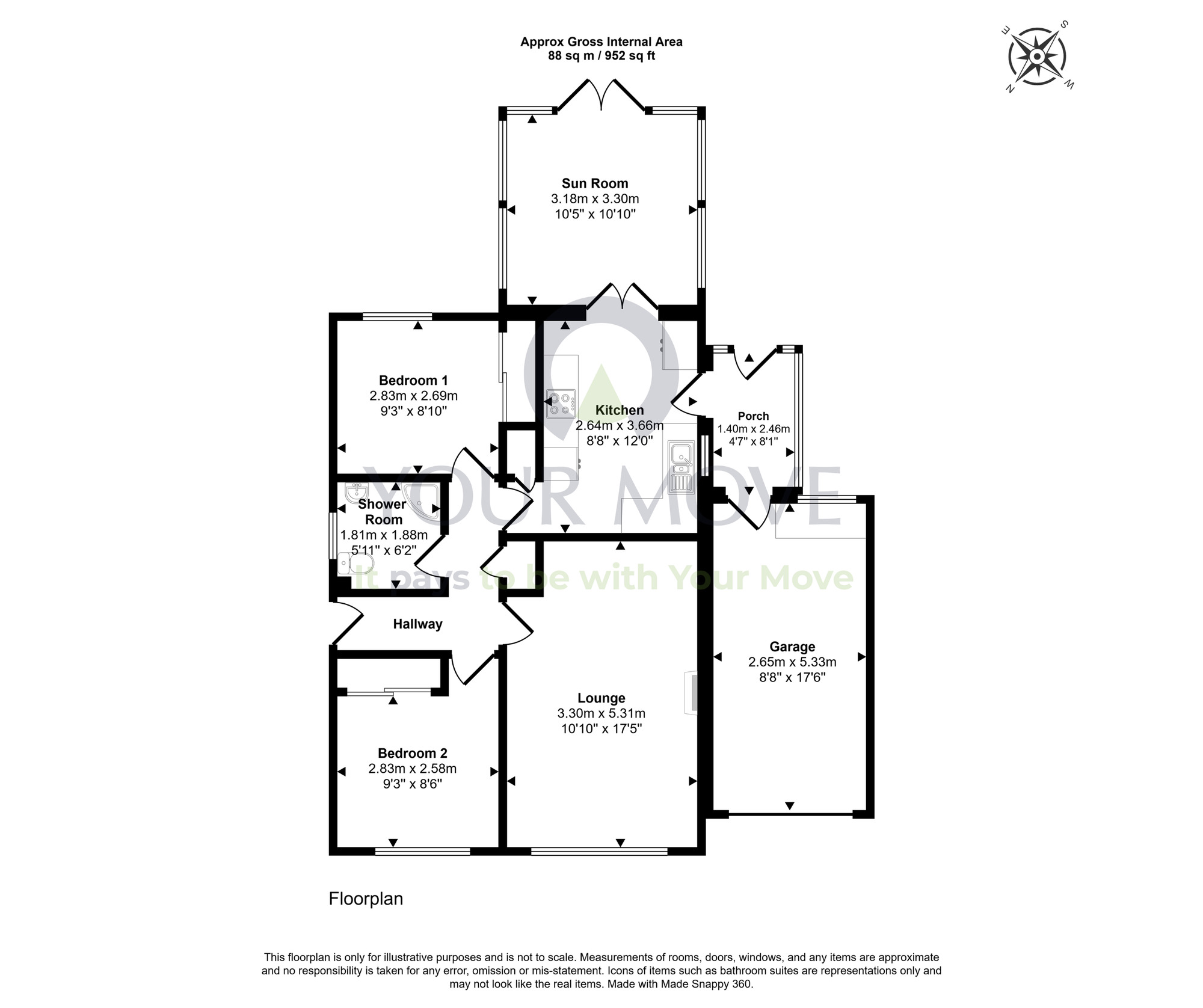 Floorplan of 2 bedroom Detached Bungalow for sale, Eemins Place, Bishopmill, Moray, IV30