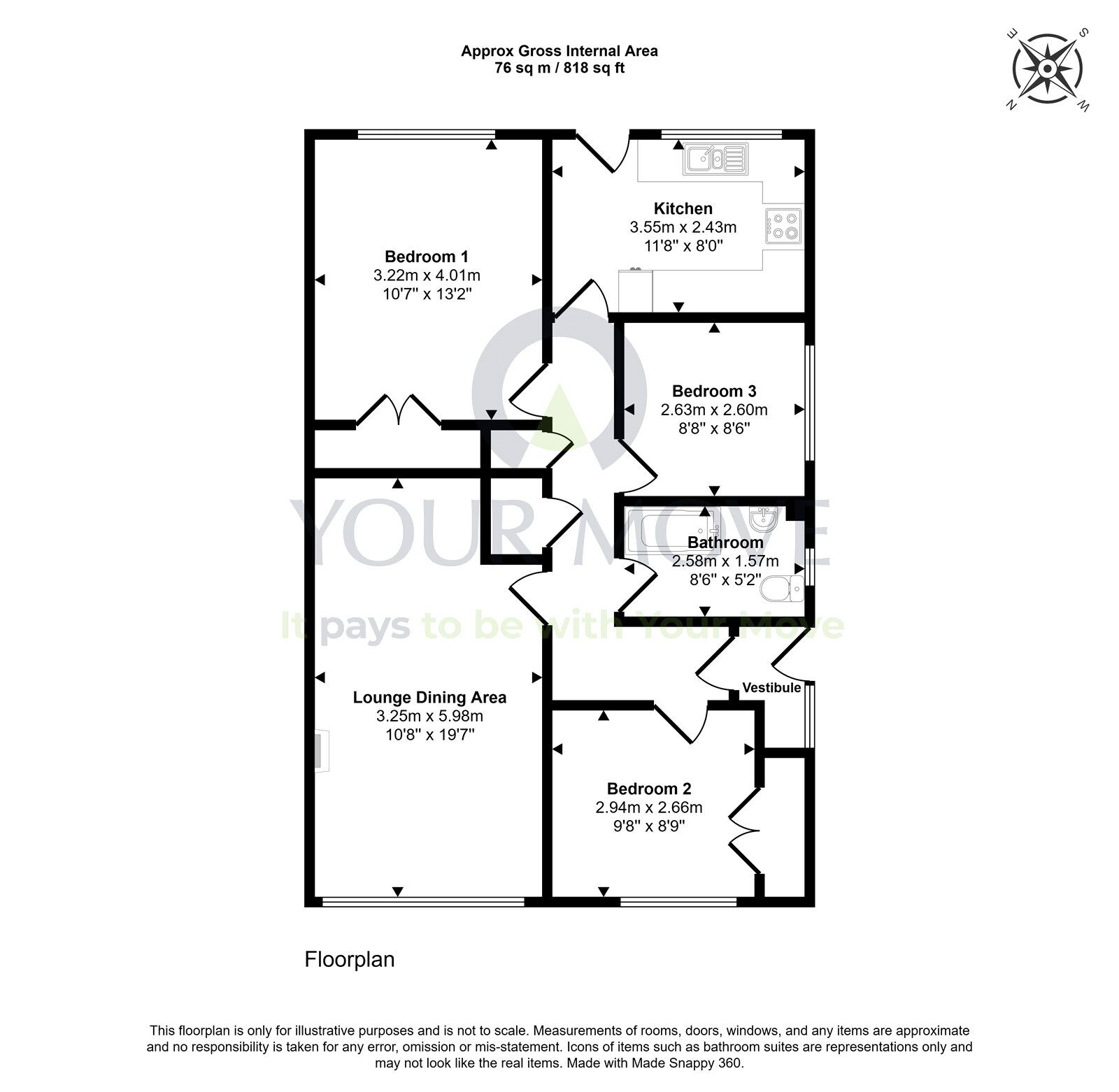 Floorplan of 3 bedroom Semi Detached Bungalow for sale, Drumbeg Crescent, Lhanbryde, Moray, IV30