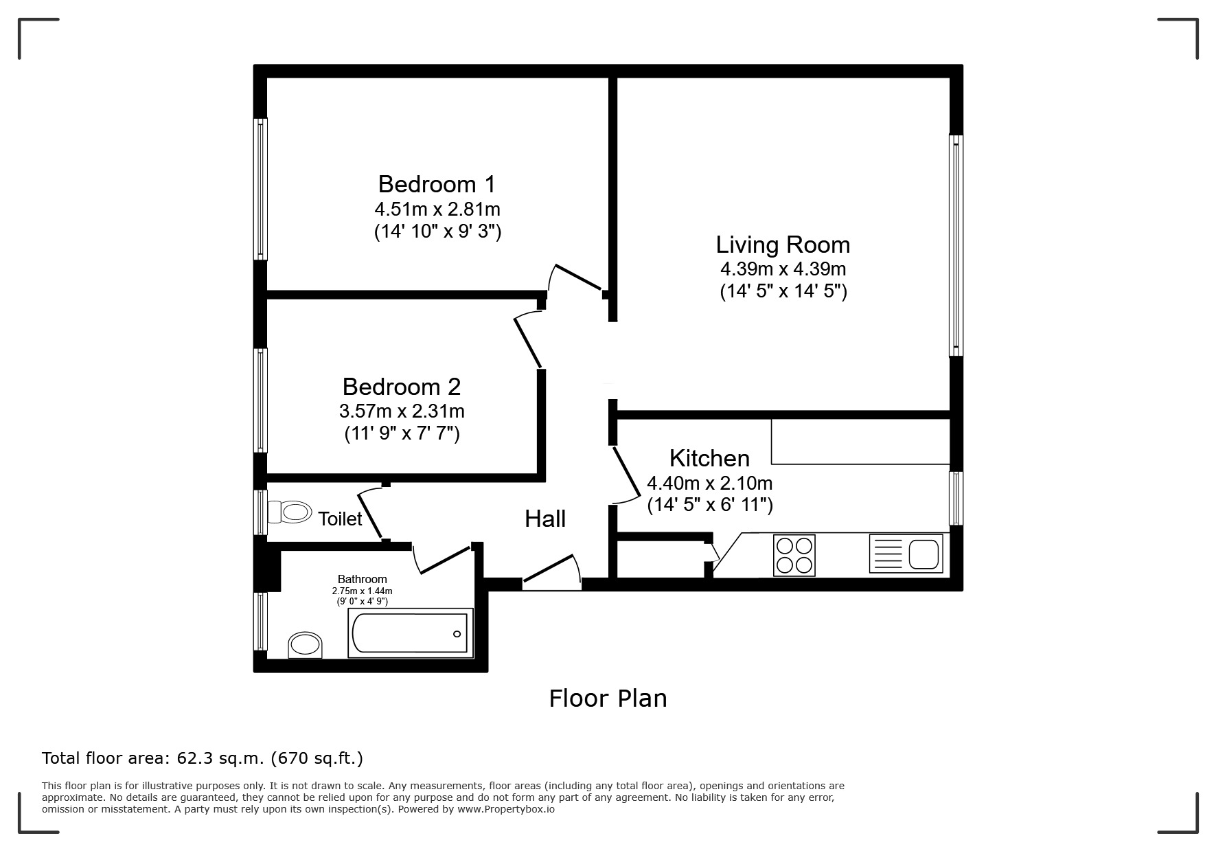 Floorplan of 2 bedroom Flat for sale, Bexley Road, London, SE9