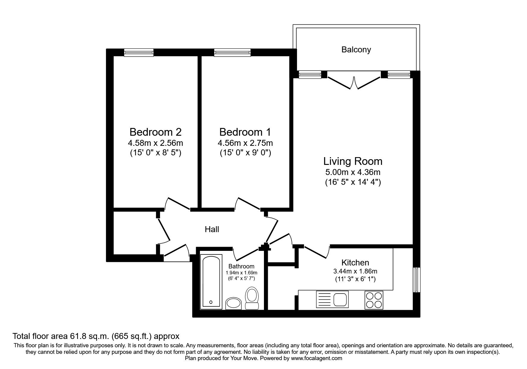 Floorplan of 2 bedroom Flat to rent, Glenbervie Road, Grangemouth, Stirlingshire, FK3