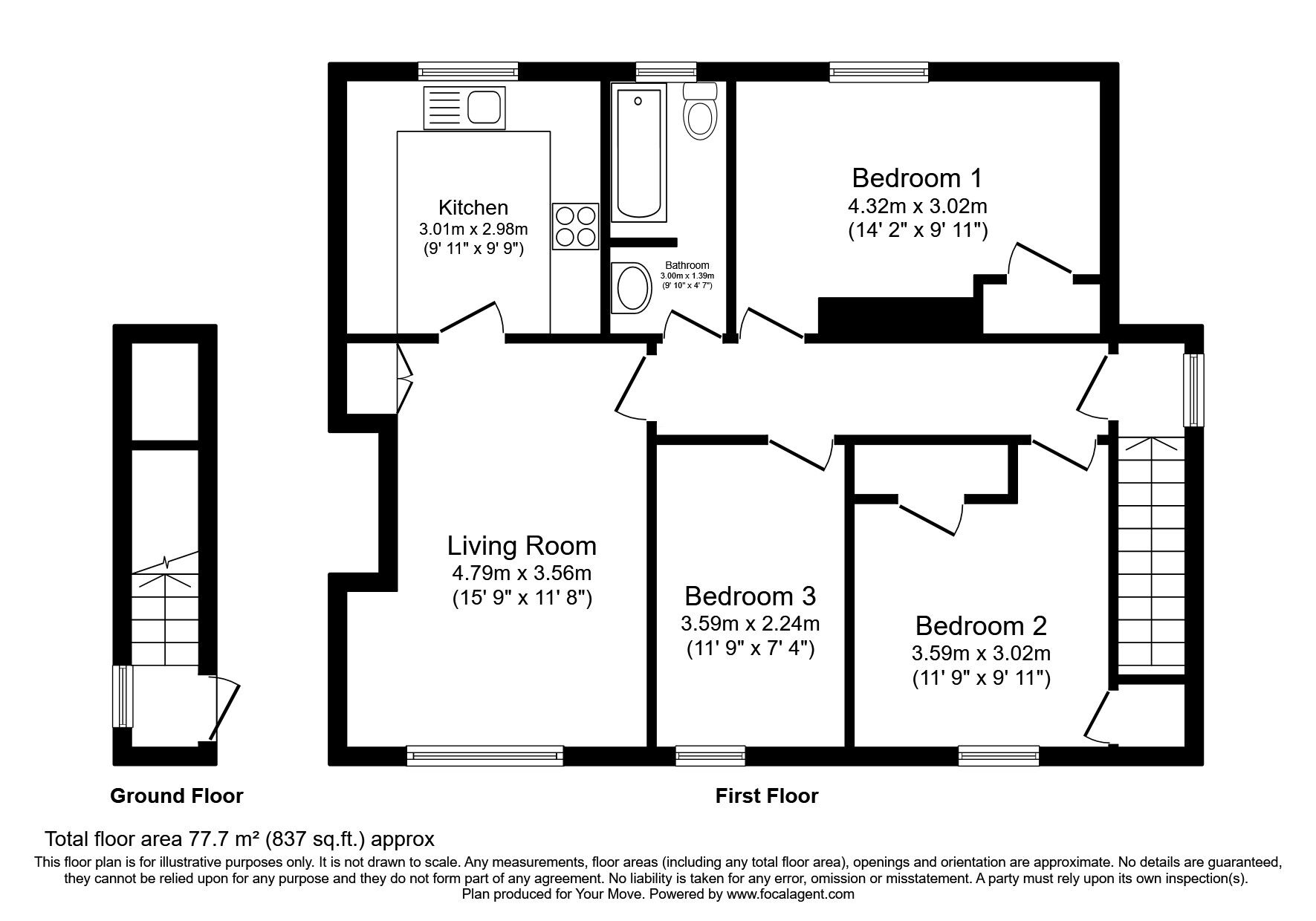 Floorplan of 3 bedroom  Flat for sale, Kelvin Street, Grangemouth, Stirlingshire, FK3
