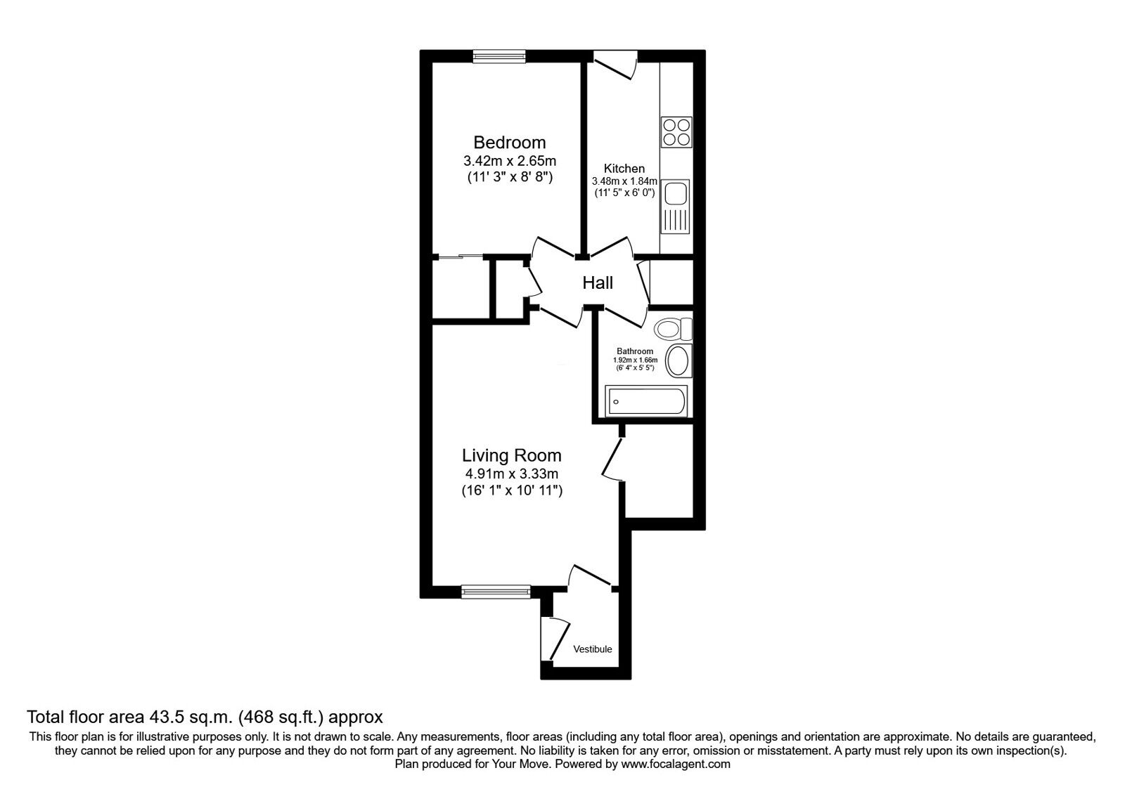 Floorplan of 1 bedroom Mid Terrace Flat for sale, Malcolm Court, Bathgate, West Lothian, EH48