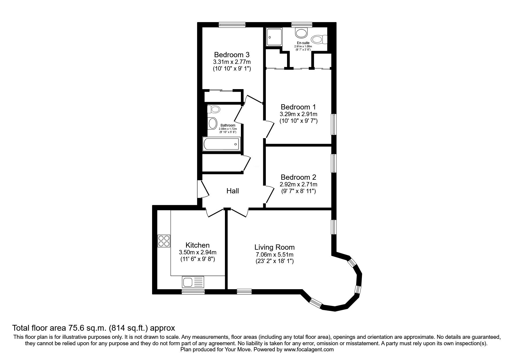 Floorplan of 3 bedroom  Flat for sale, Watson Green, Livingston, West Lothian, EH54