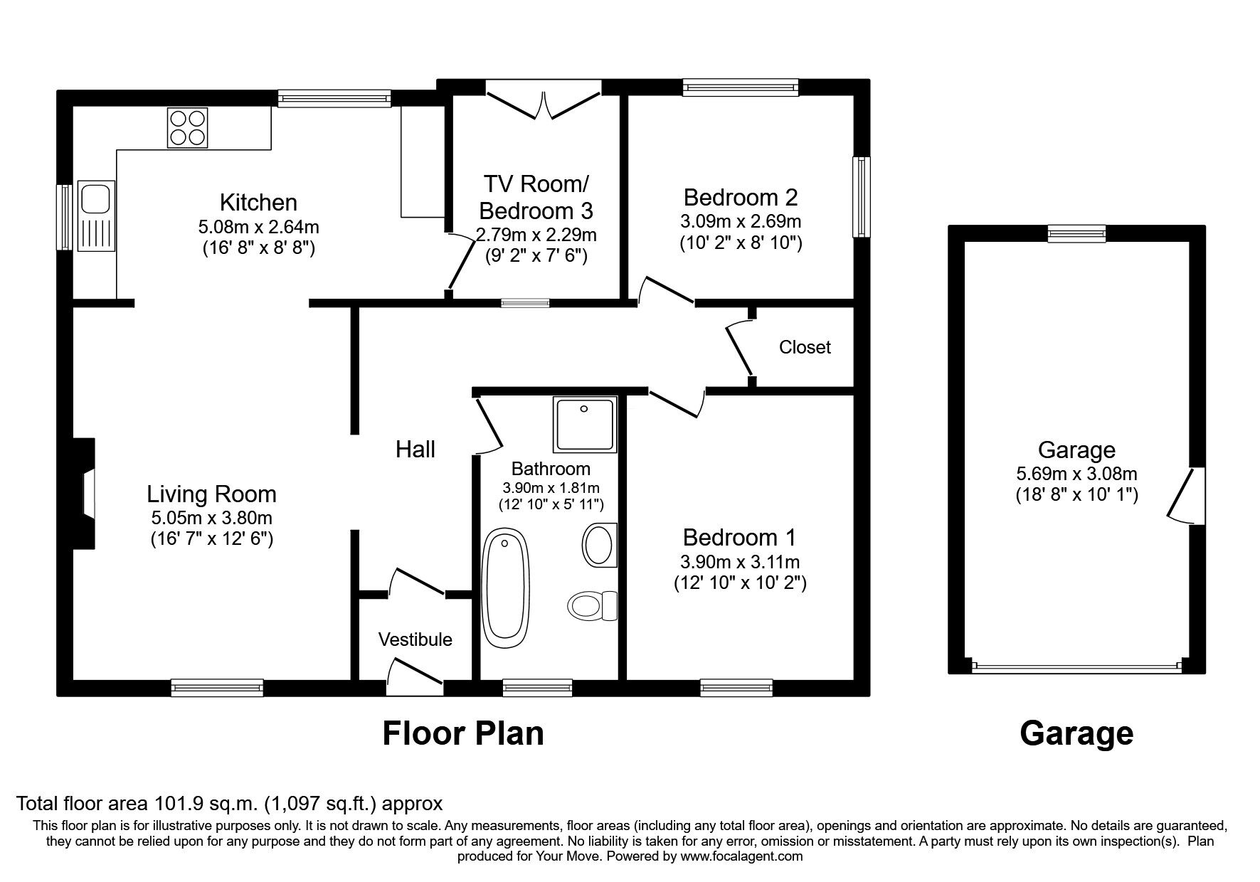 Floorplan of 3 bedroom Detached Bungalow for sale, Glasgow Road, Bathgate, West Lothian, EH48