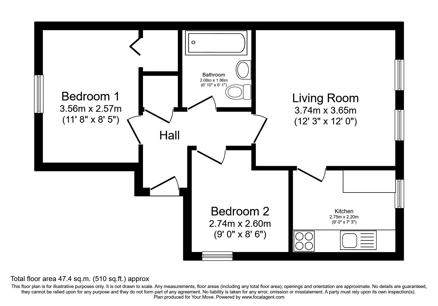 Floorplan of 2 bedroom  Flat for sale, East Main Street, Armadale, West Lothian, EH48