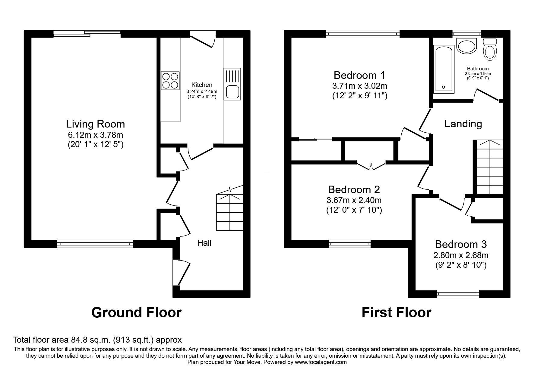 Floorplan of 3 bedroom Mid Terrace House for sale, Earn Court, Grangemouth, Stirlingshire, FK3