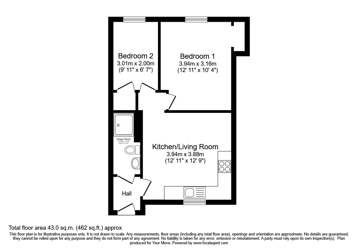 Floorplan of 2 bedroom  Flat for sale, West Bridge Street, Falkirk, Stirlingshire, FK1