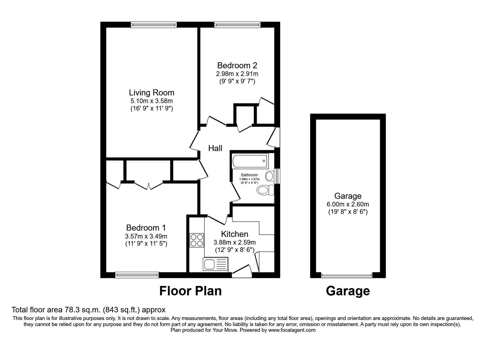 Floorplan of 2 bedroom Semi Detached Bungalow for sale, Kestrel Drive, Brightons, Stirlingshire, FK2