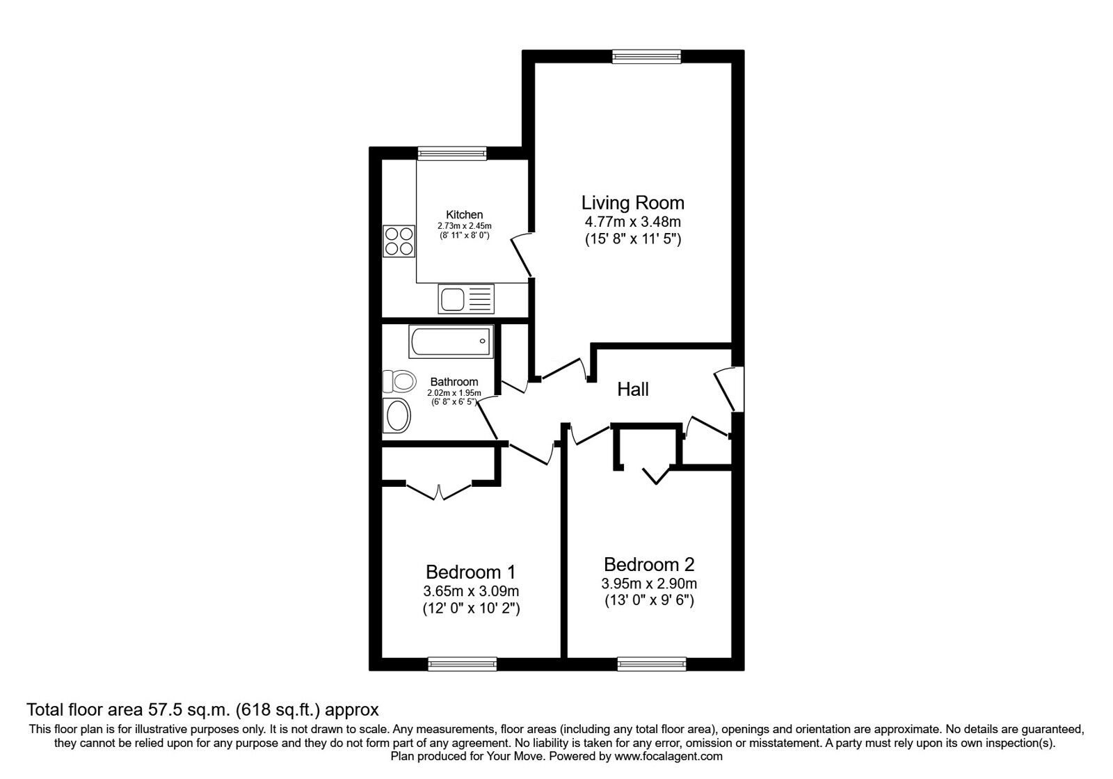 Floorplan of 2 bedroom  Flat for sale, Burnvale, Livingston, West Lothian, EH54