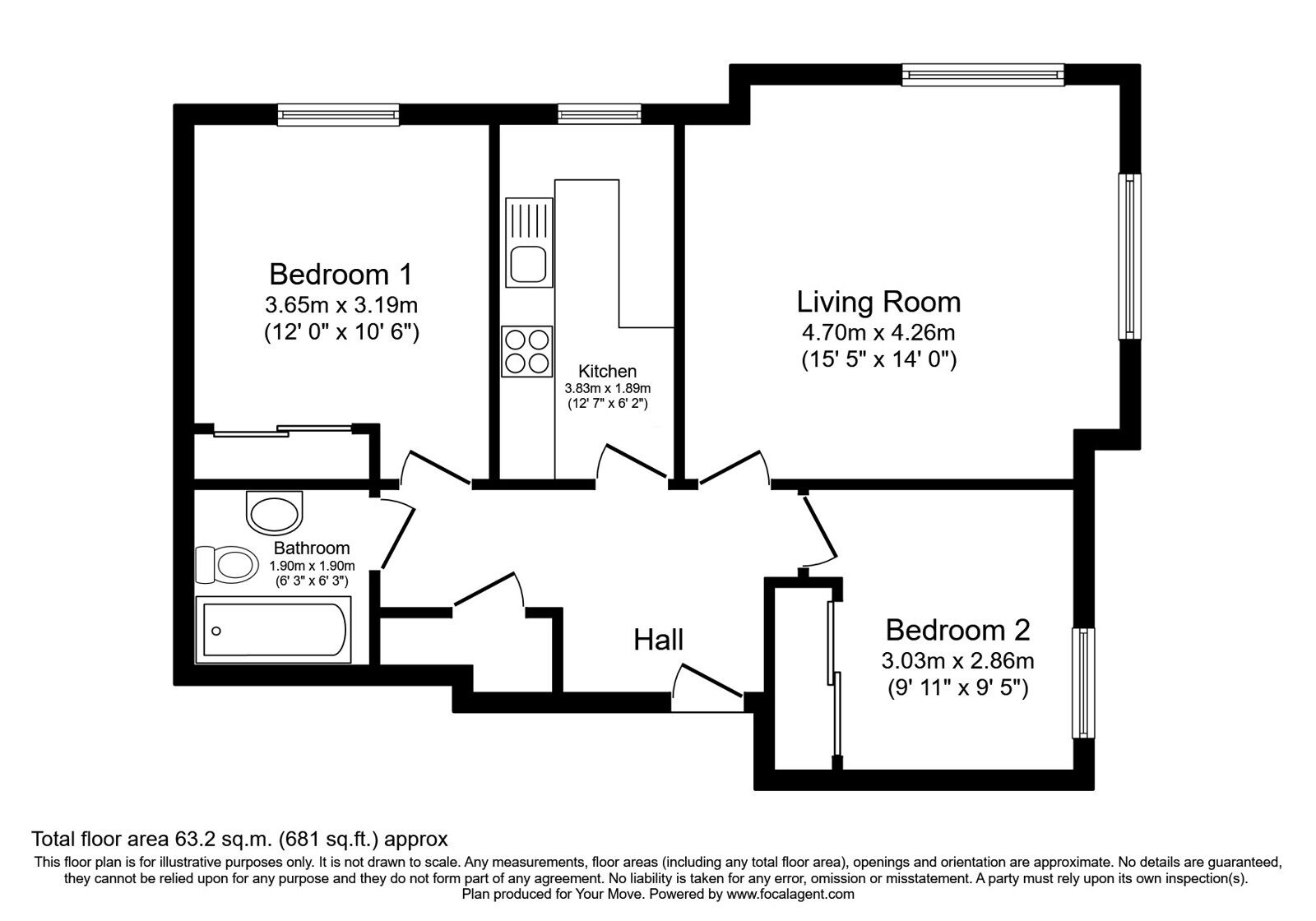 Floorplan of 2 bedroom  Flat for sale, Queens Crescent, West Lothian, EH54