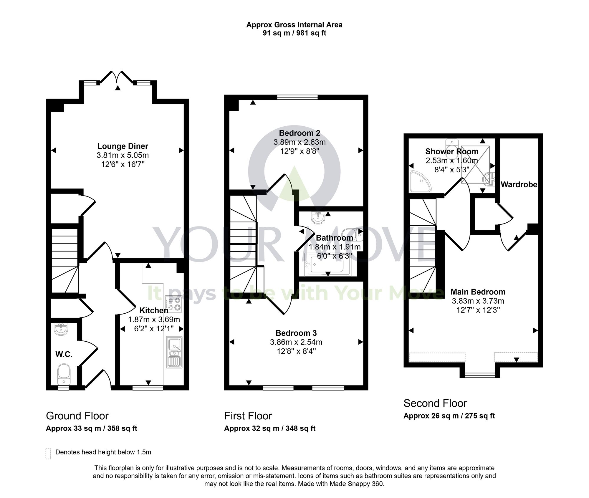 Floorplan of 3 bedroom Mid Terrace House for sale, Queens Crescent, Livingston, West Lothian, EH54