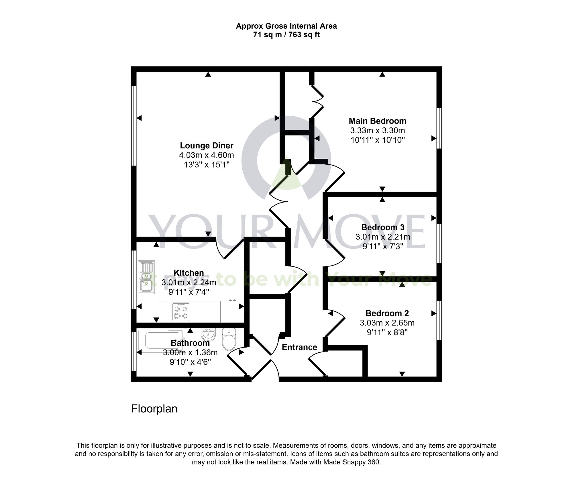 Floorplan of 3 bedroom Flat for sale, Ronaldsay Place, Cumbernauld, Glasgow, G67