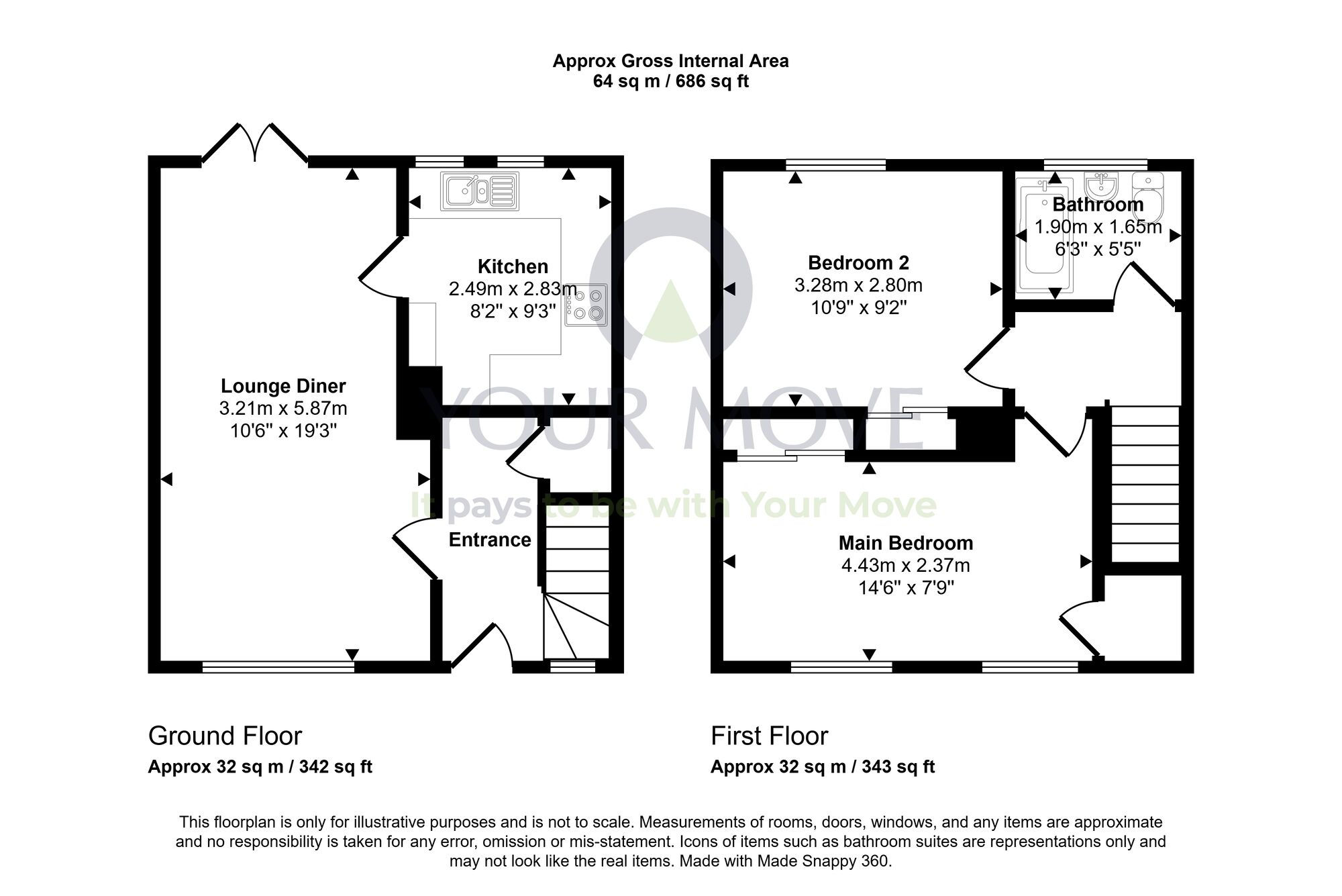 Floorplan of 2 bedroom Mid Terrace House for sale, Anderson Crescent, Shieldhill, Stirlingshire, FK1