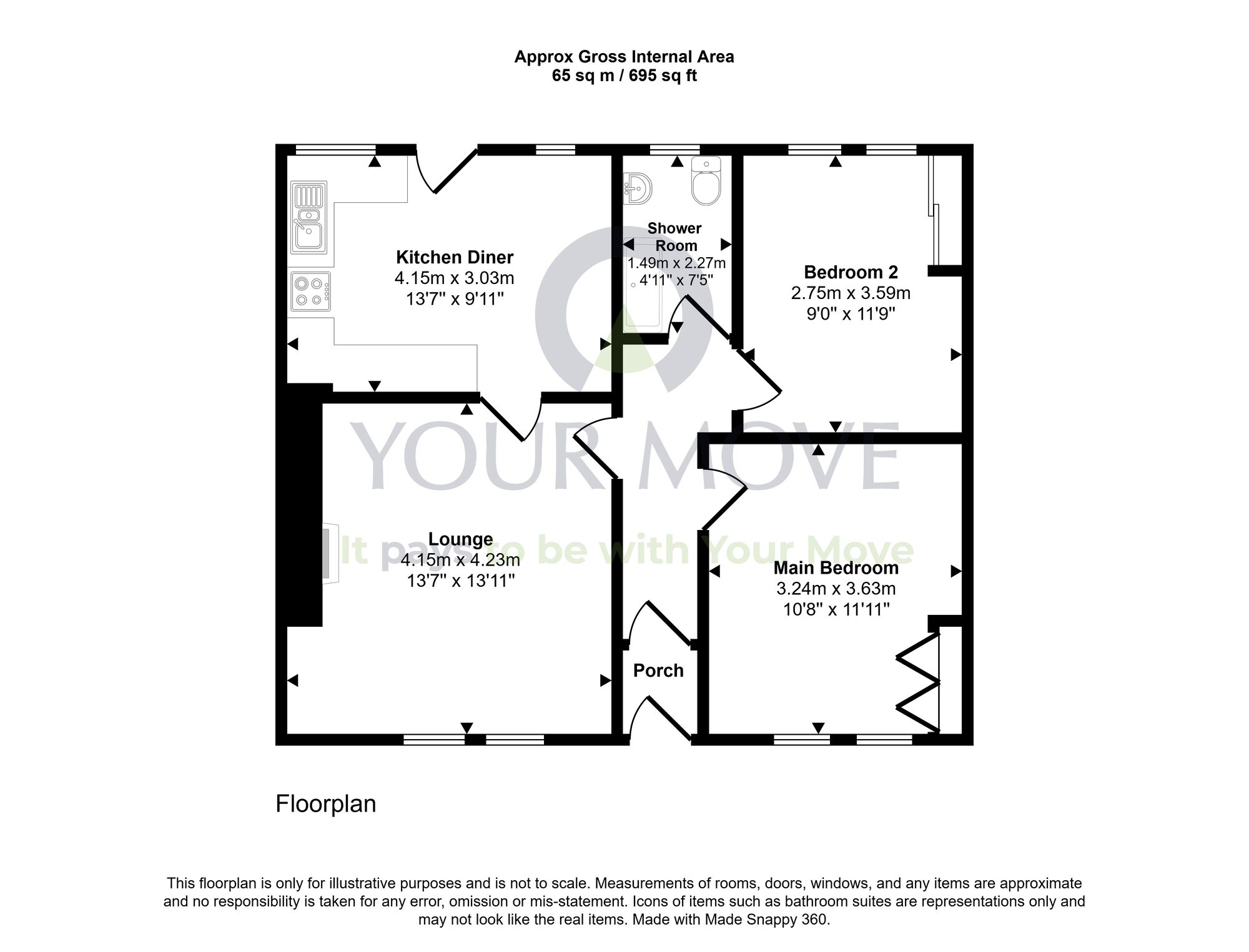 Floorplan of 2 bedroom Semi Detached Bungalow for sale, Baird Terrace, Harthill, North Lanarkshire, ML7