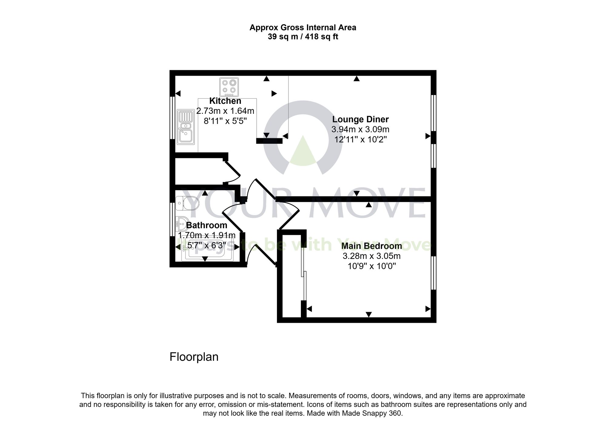 Floorplan of 1 bedroom Flat for sale, Fairfield Place, Falkirk, FK2