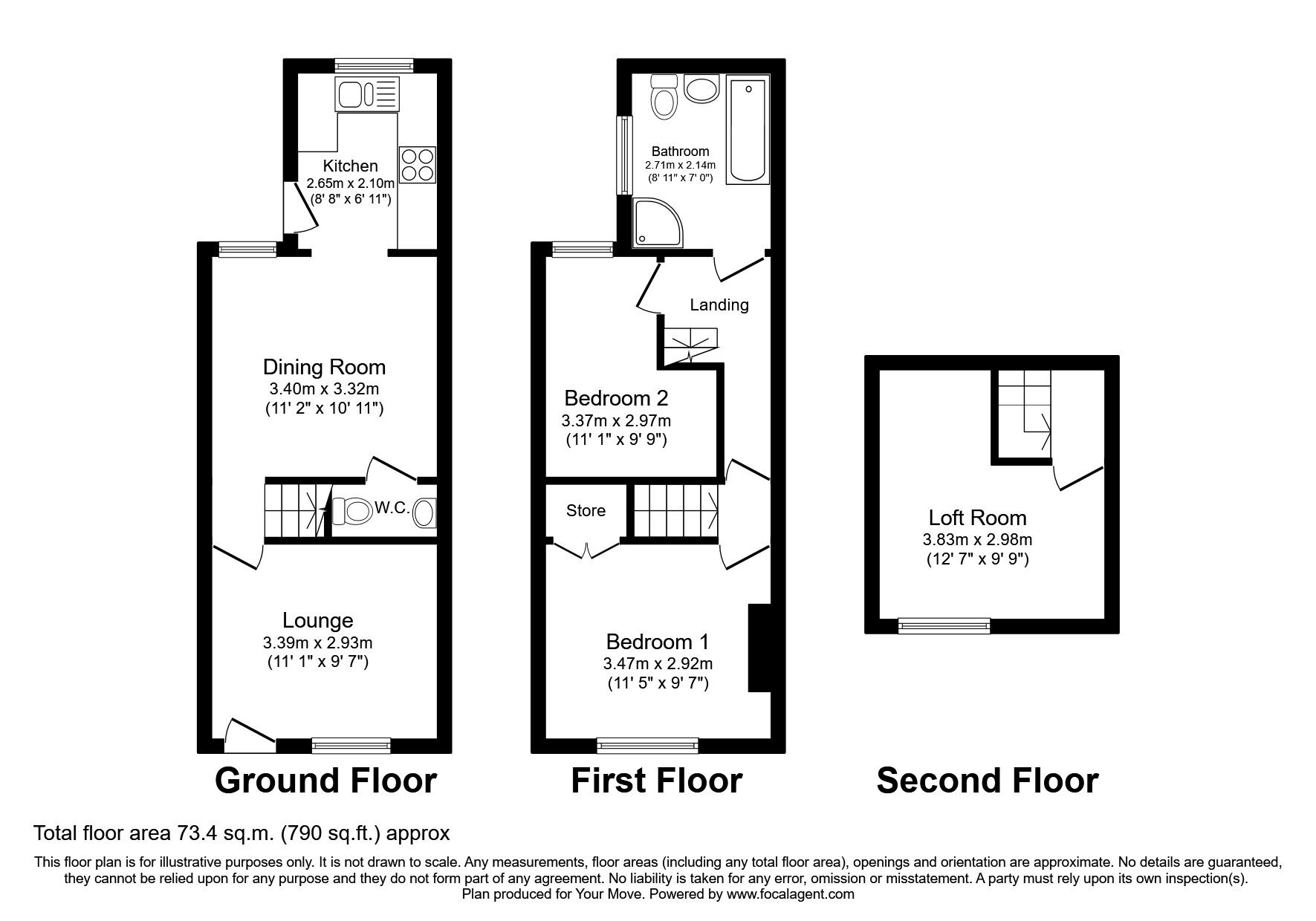 Floorplan of 3 bedroom Mid Terrace House to rent, Church Road, Oare, Kent, ME13